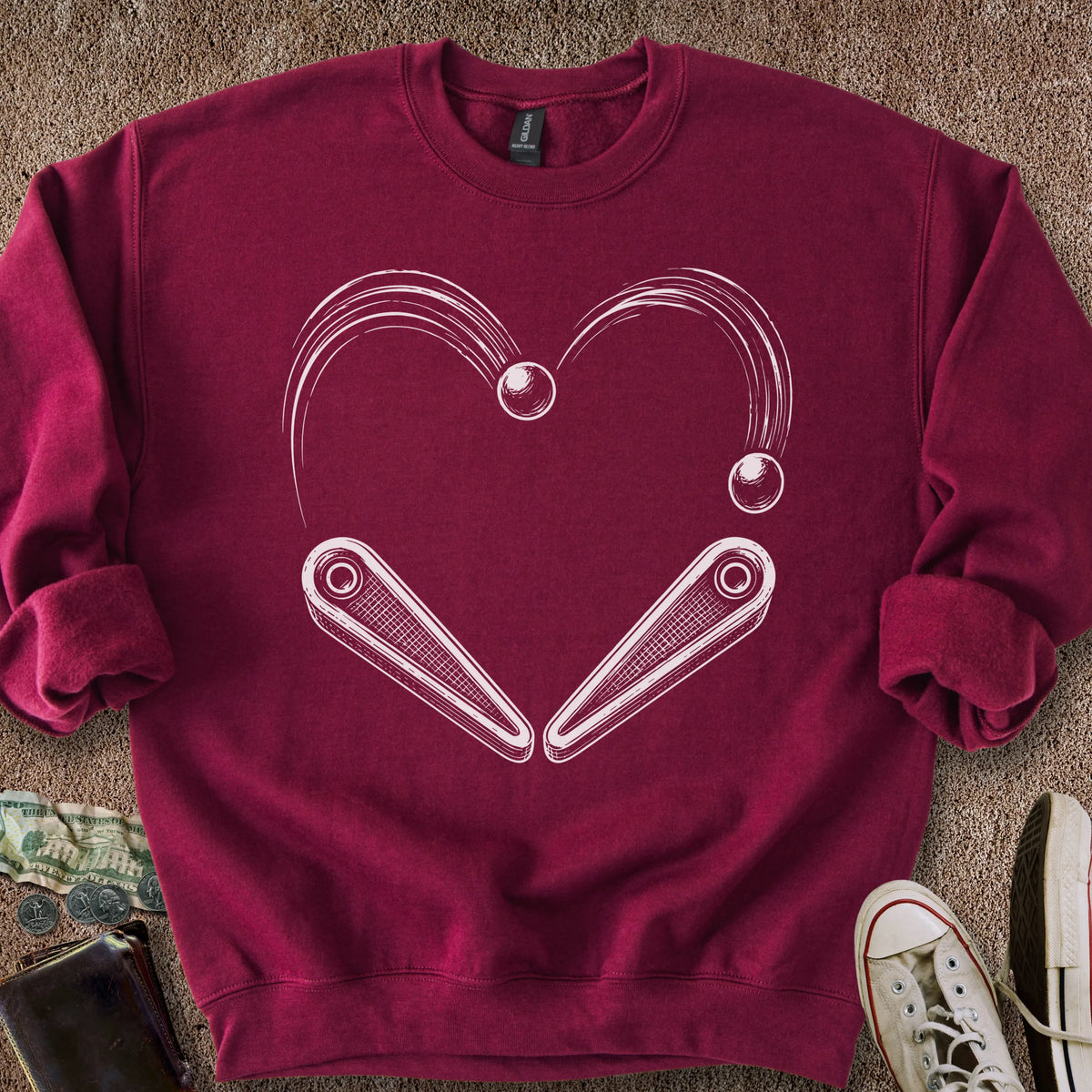 Printify Sweatshirt S / Maroon Pinball Heart Sweatshirt