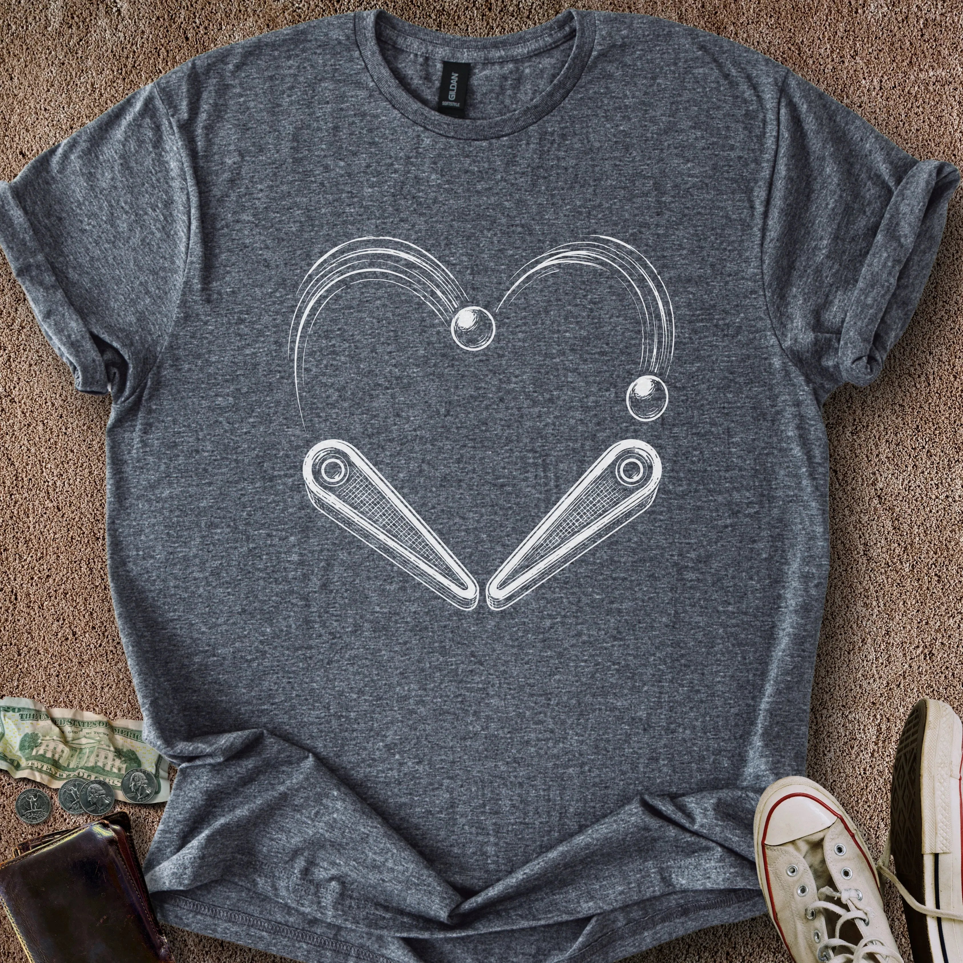 Printify T-Shirt Dark Heather / S Pinball Heart T-Shirt
