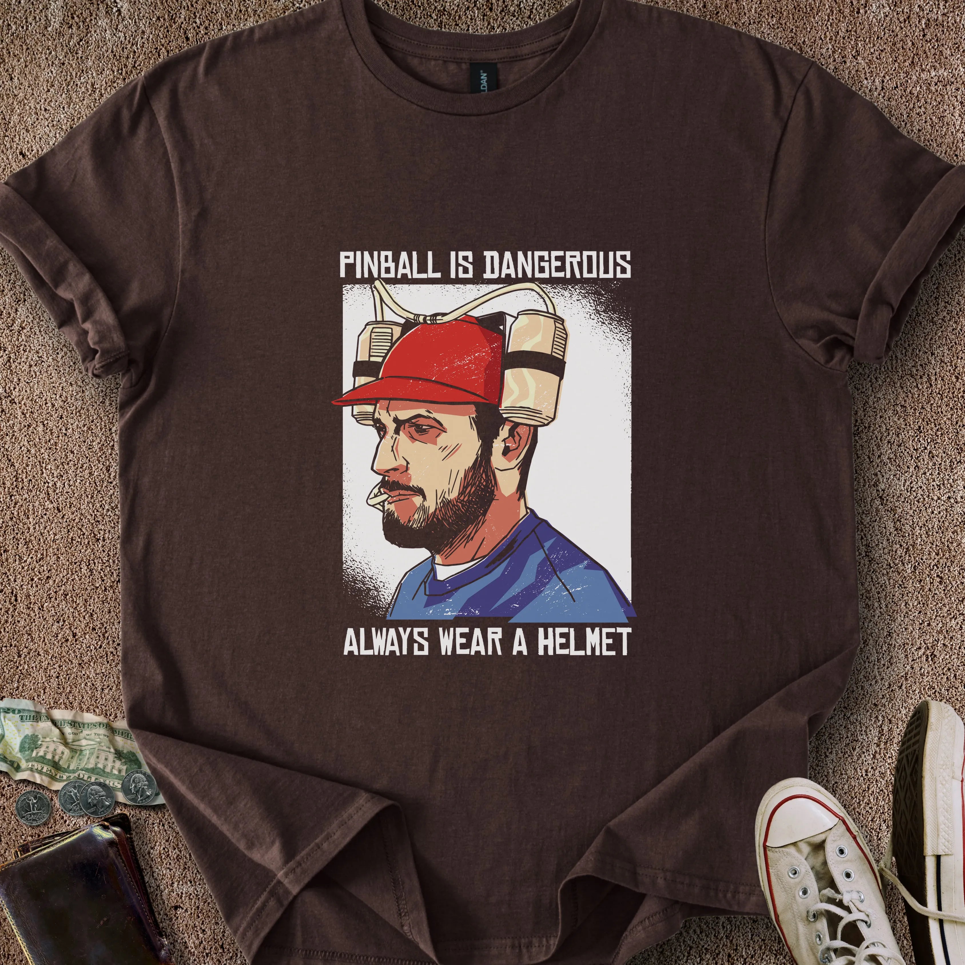 Printify T-Shirt Dark Chocolate / S Pinball Helmet T-Shirt
