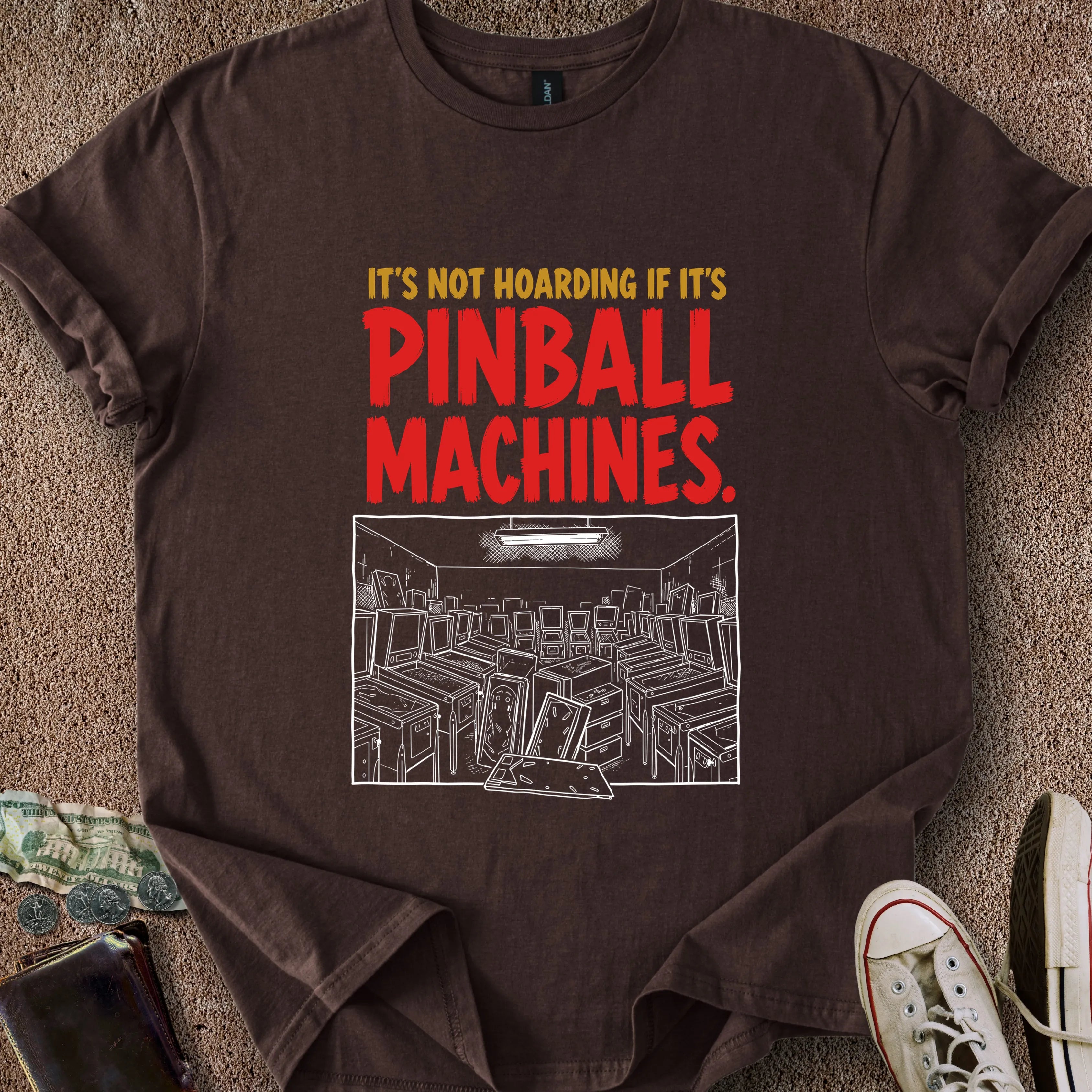 Printify T-Shirt Dark Chocolate / S Pinball Hoarding T-Shirt