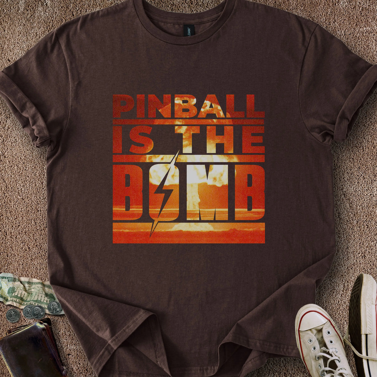 Printify T-Shirt Dark Chocolate / S Pinball is the Bomb T-Shirt