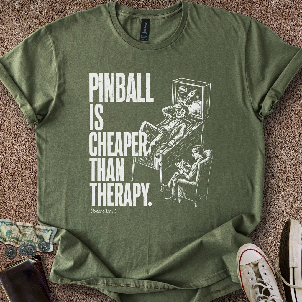 Printify T-Shirt Military Green / S Pinball is Therapy T-Shirt