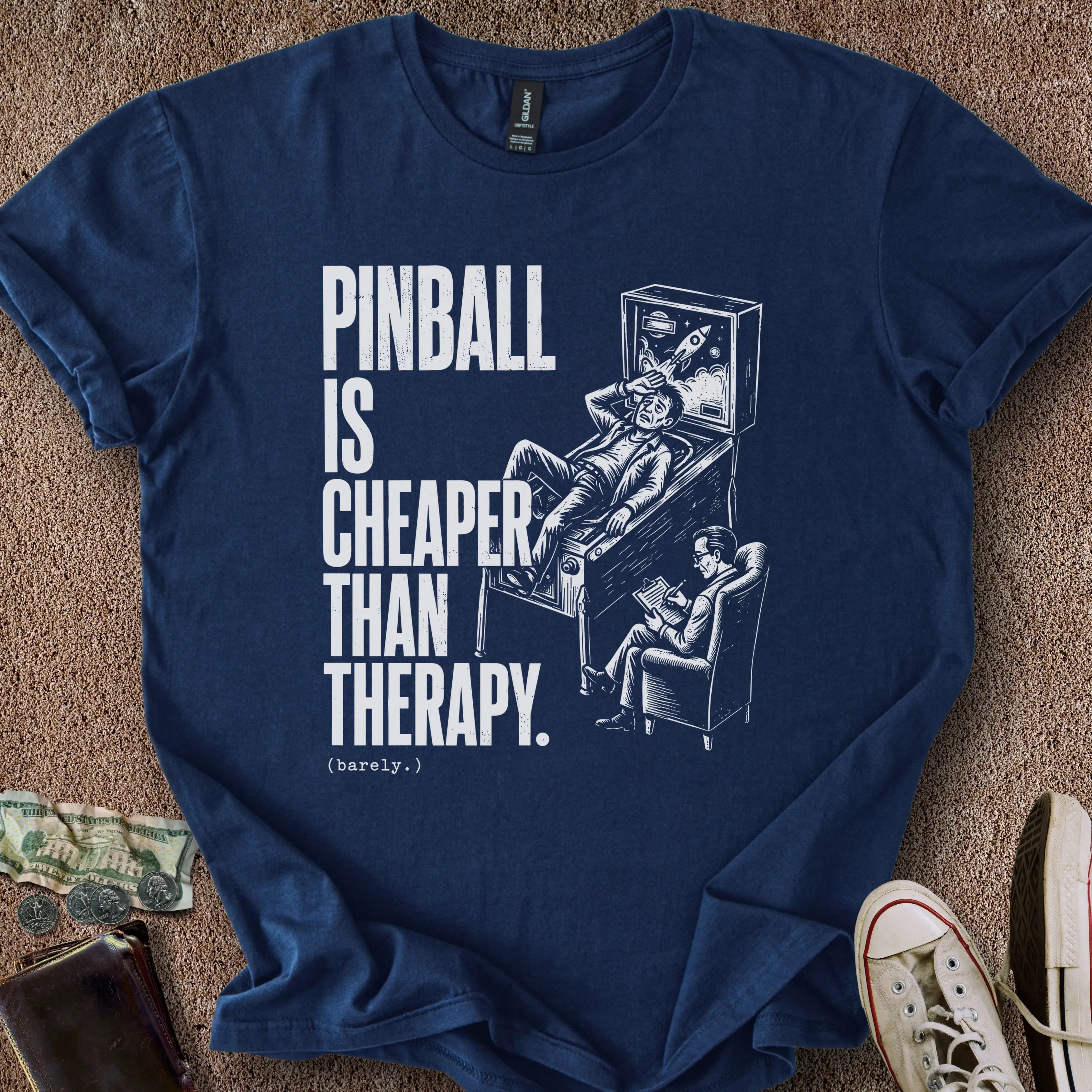 Printify T-Shirt Navy / S Pinball is Therapy T-Shirt