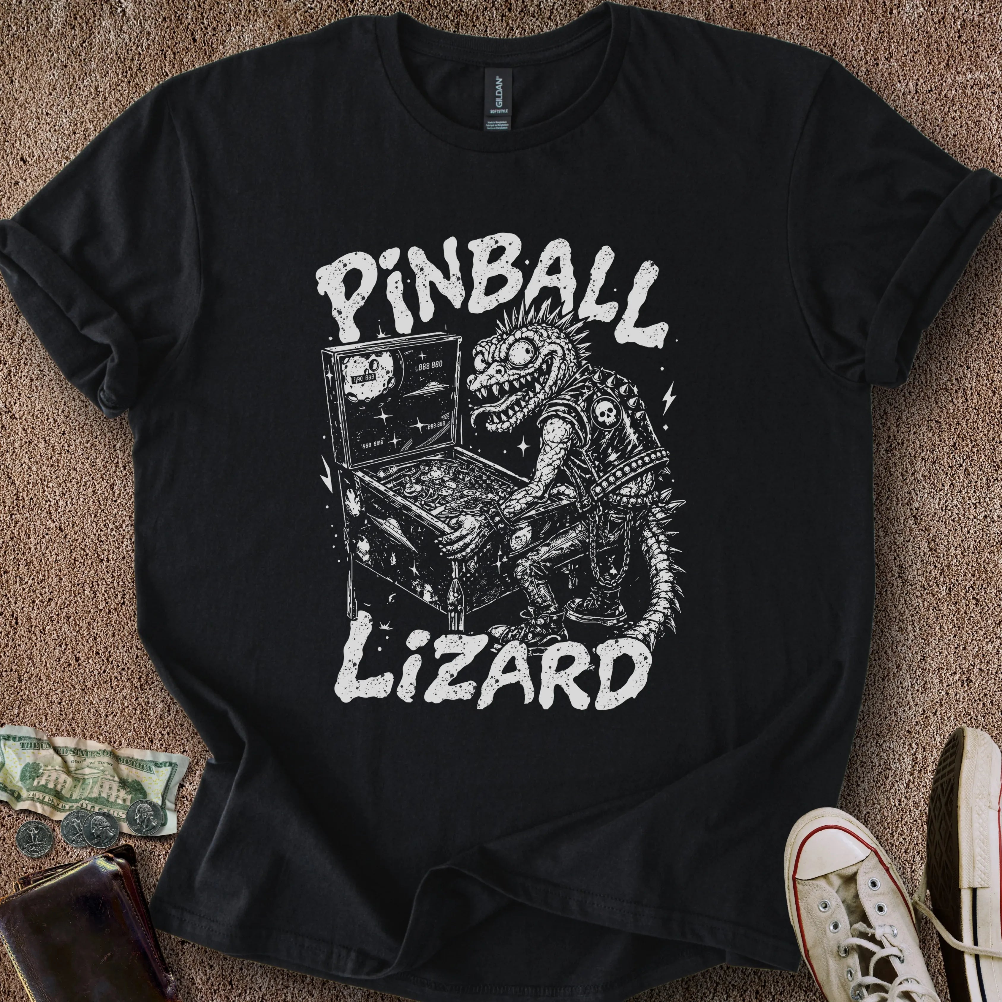 Printify T-Shirt Black / S Pinball Lizard T-Shirt