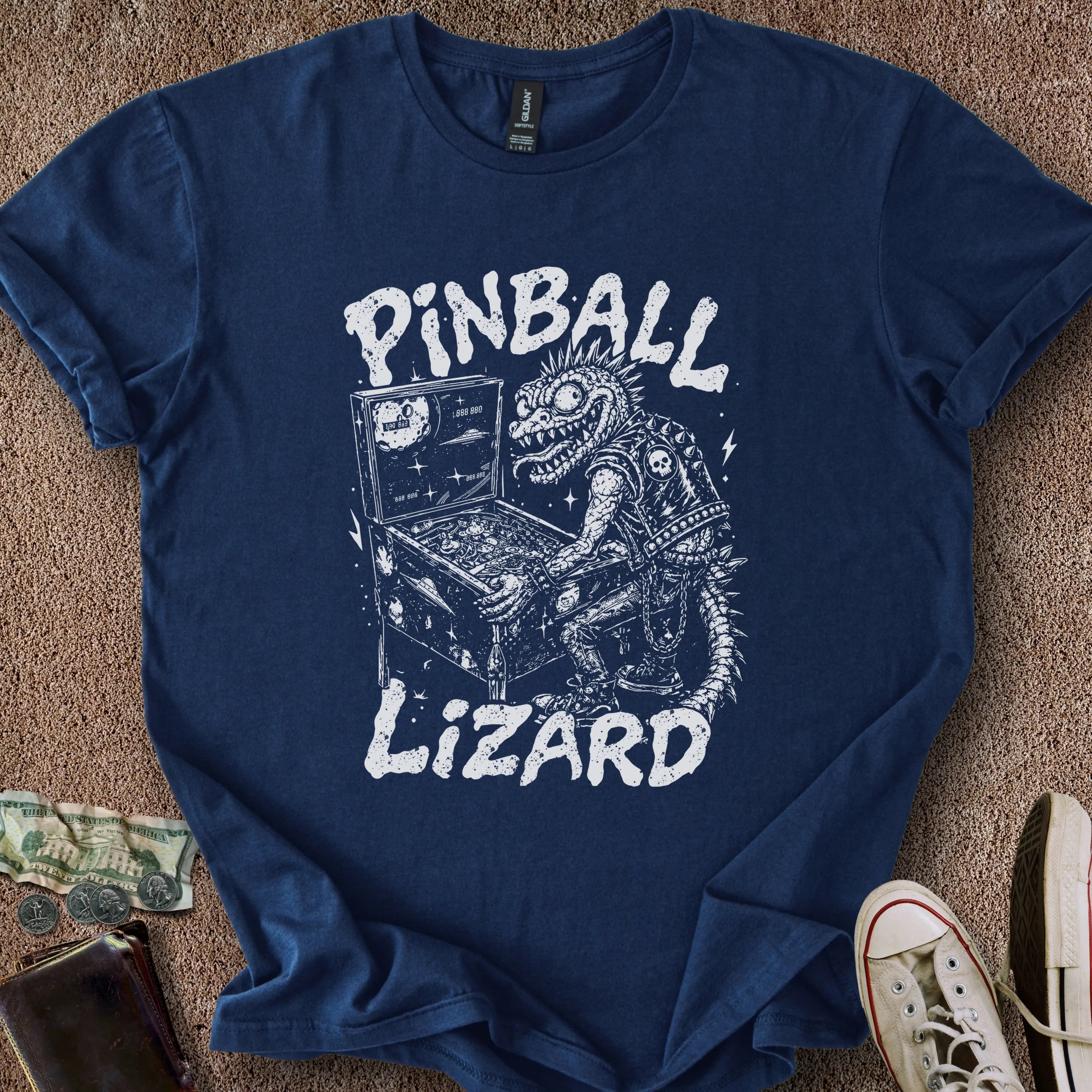 Printify T-Shirt Navy / S Pinball Lizard T-Shirt