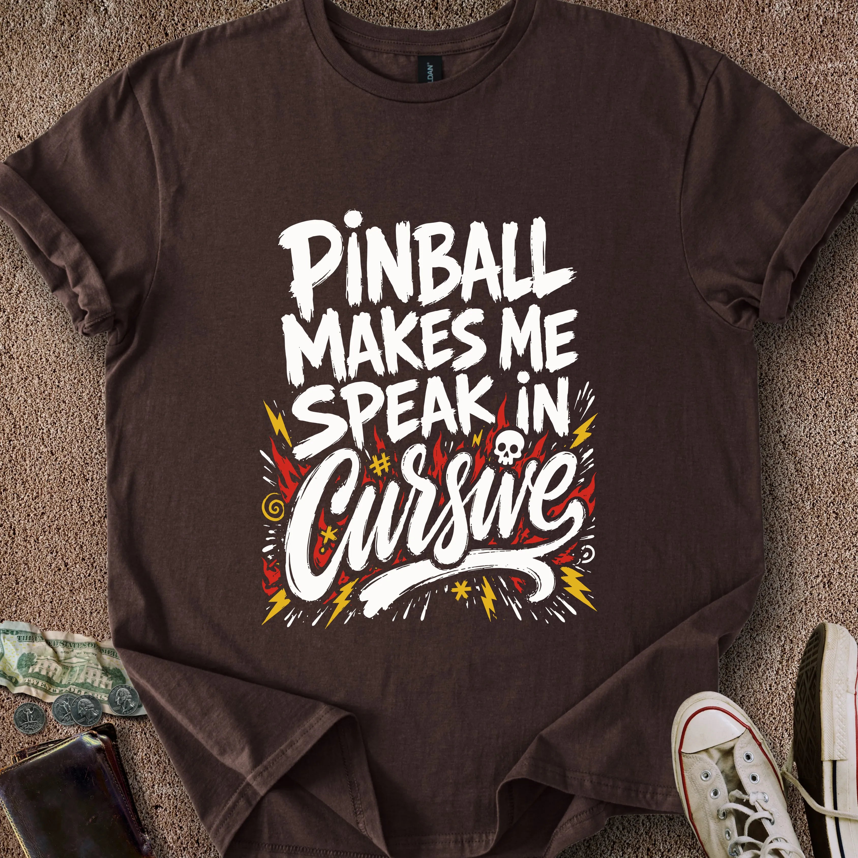 Printify T-Shirt Dark Chocolate / S Pinball Makes Me Curse T-Shirt