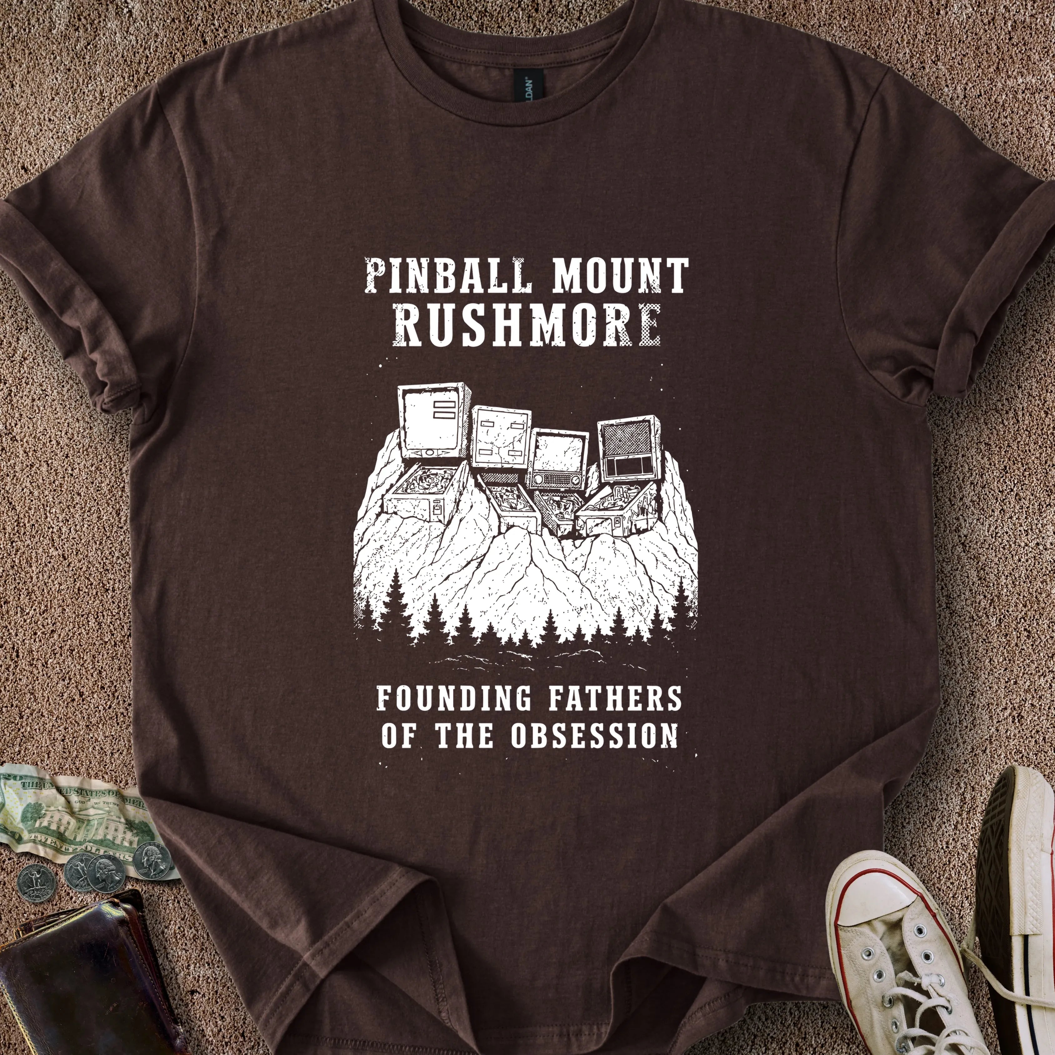 Printify T-Shirt Dark Chocolate / S Pinball Mount Rushmore T-Shirt