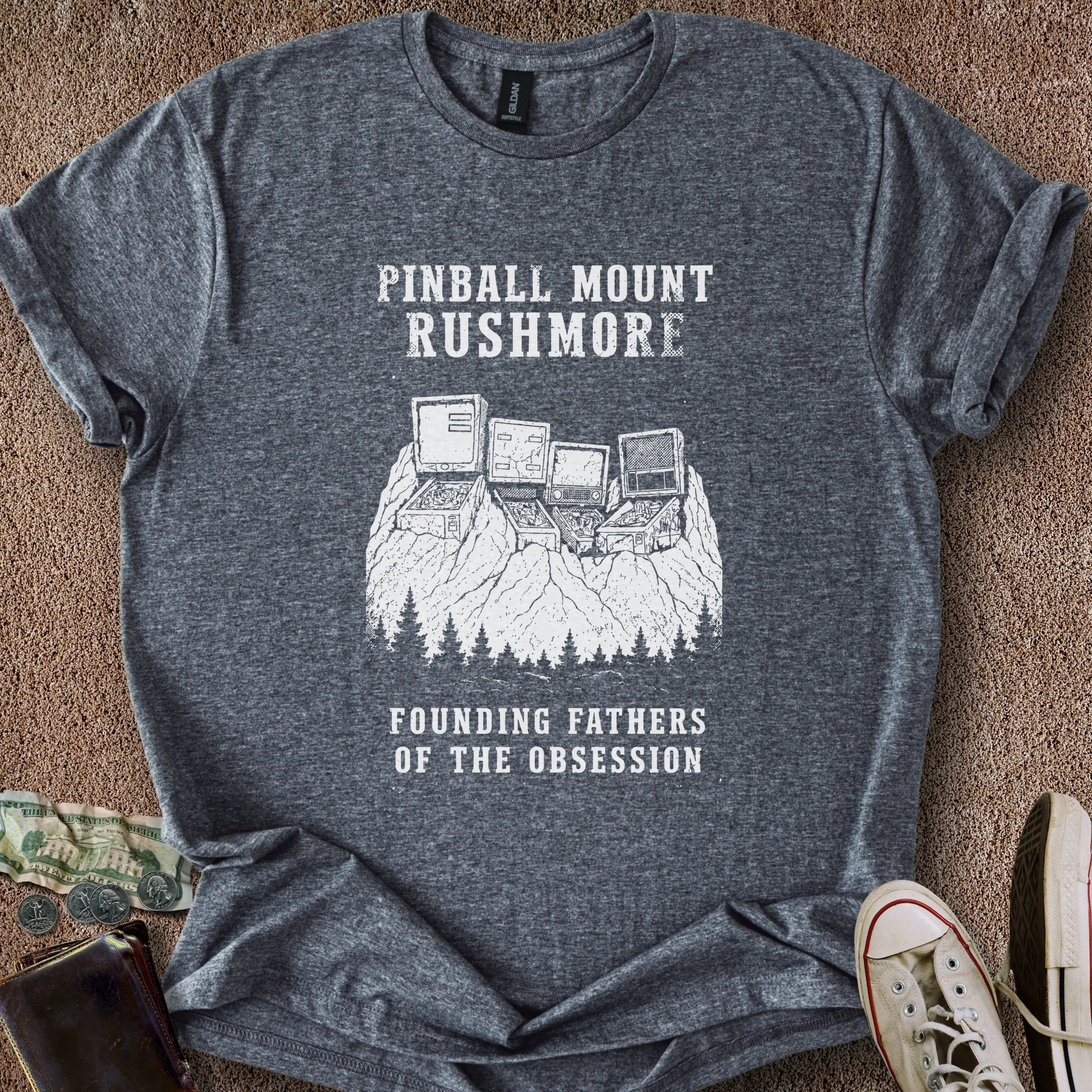 Printify T-Shirt Dark Heather / S Pinball Mount Rushmore T-Shirt