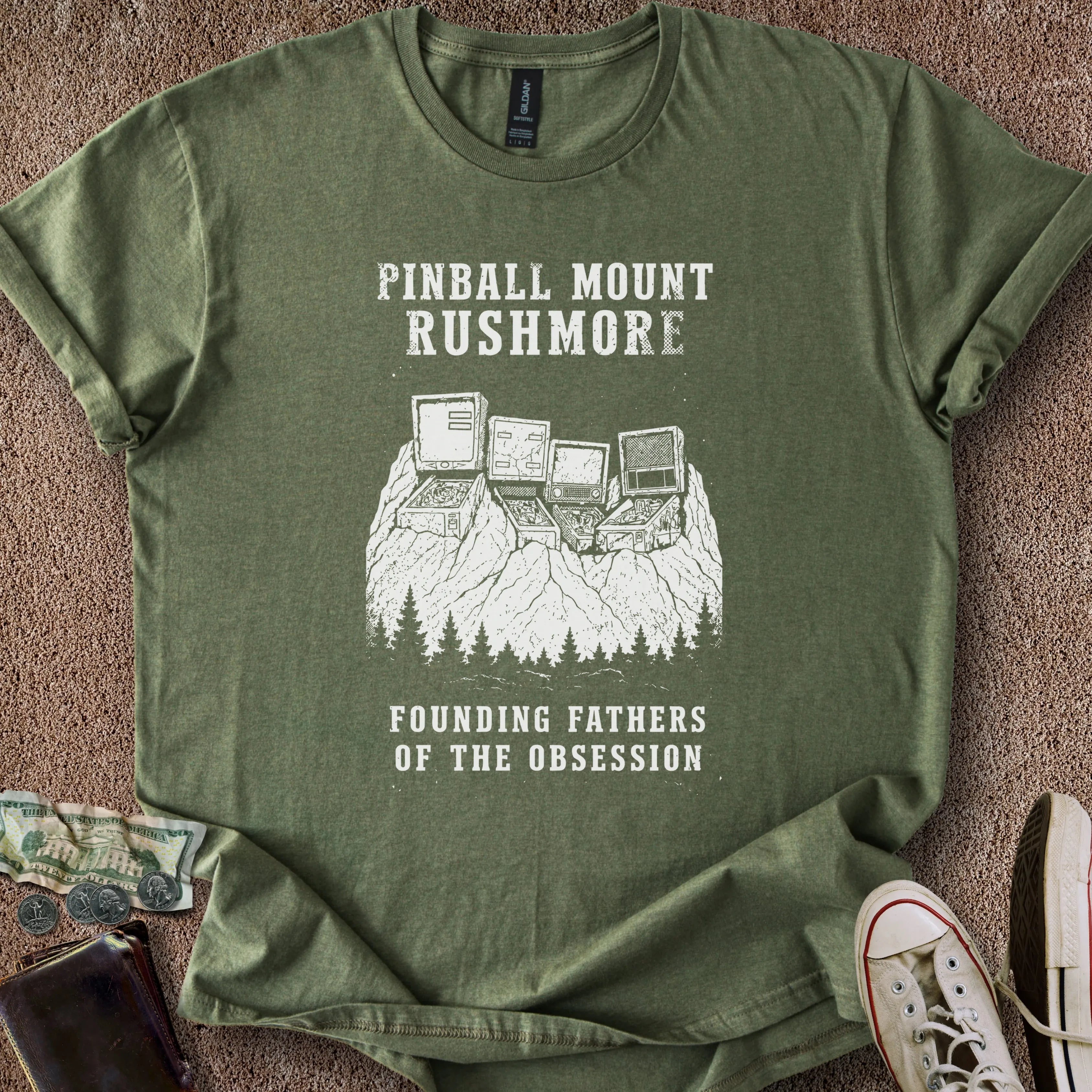 Printify T-Shirt Military Green / S Pinball Mount Rushmore T-Shirt