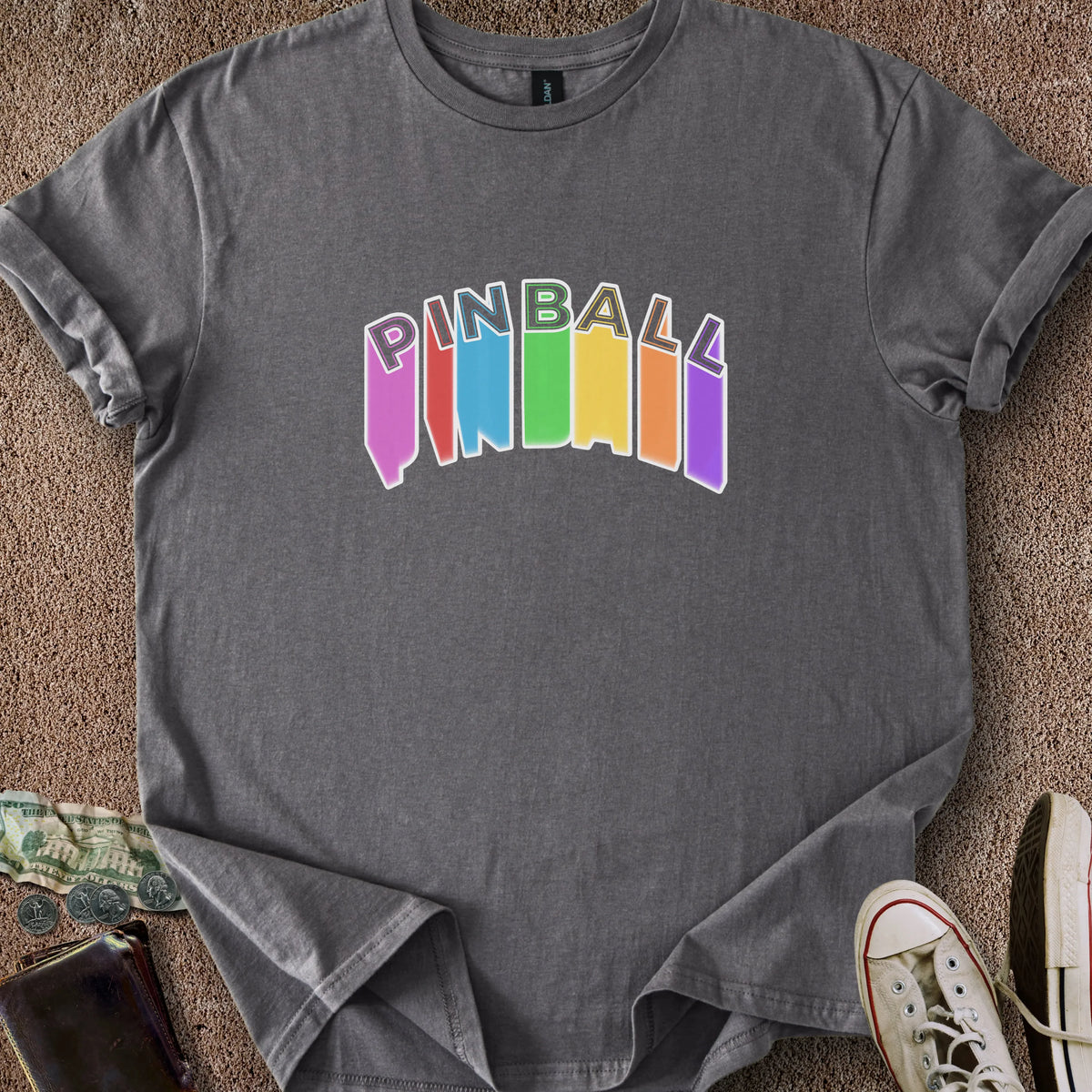 Printify T-Shirt Charcoal / S Pinball Rainbow T-Shirt