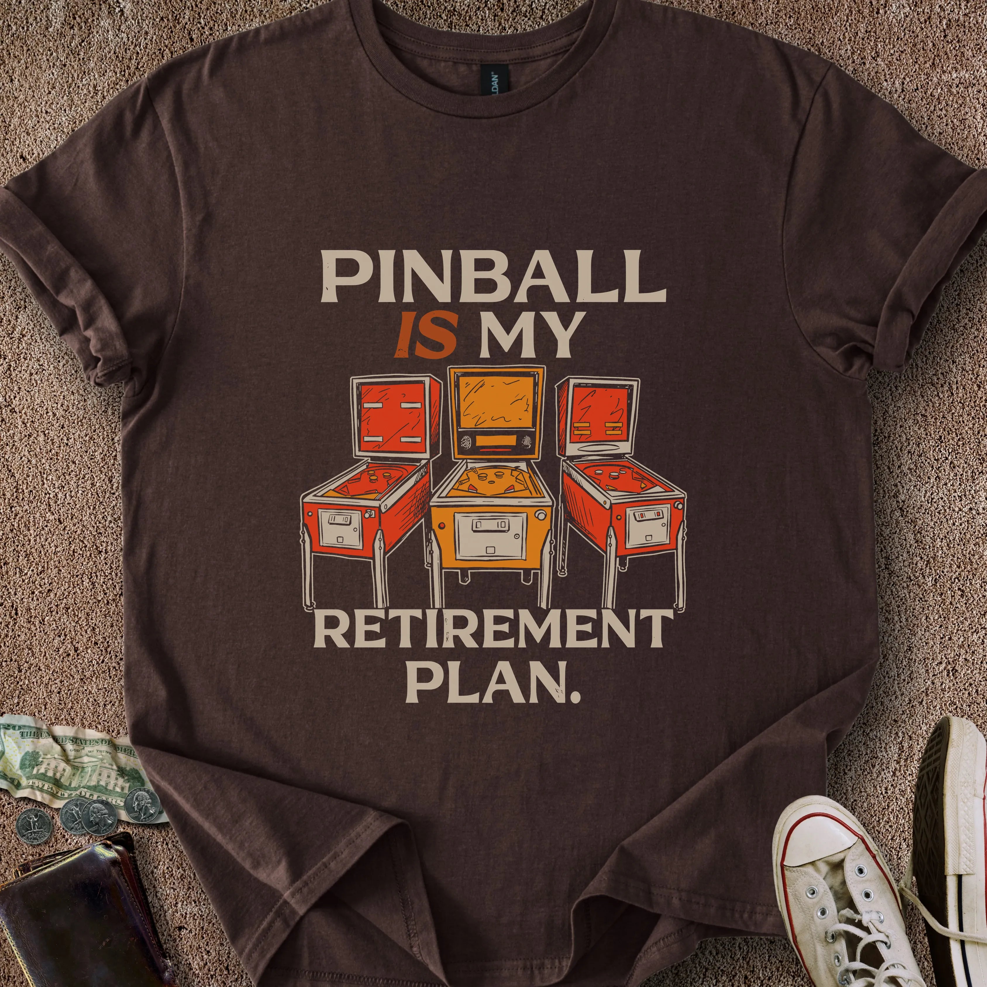 Printify T-Shirt Dark Chocolate / S Pinball Retirement Plan T-Shirt
