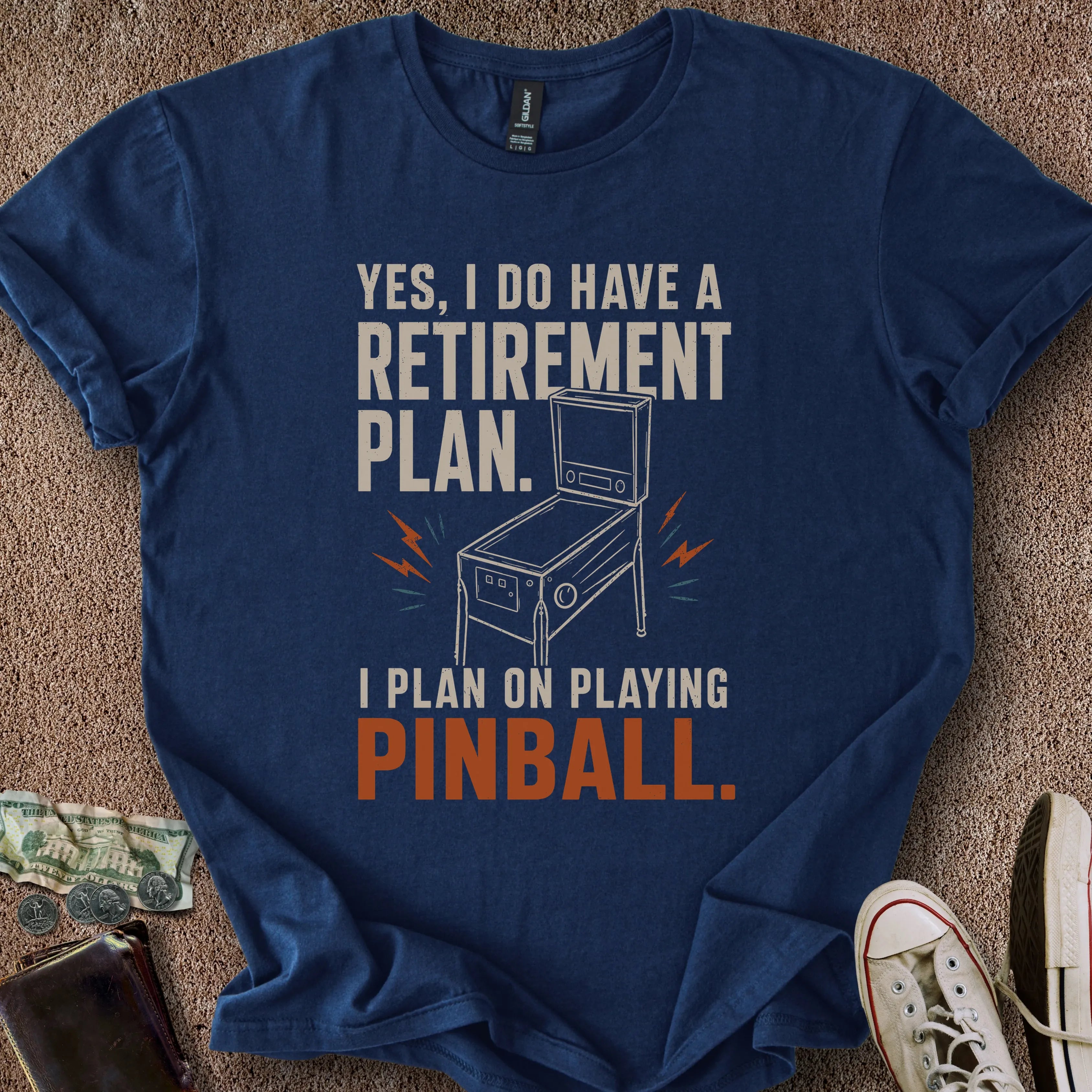 Printify T-Shirt Navy / S Pinball Retirement Plan T-Shirt