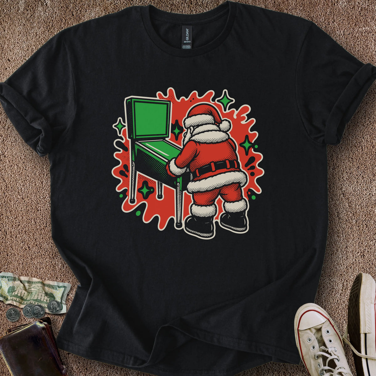 Printify T-Shirt Black / S Pinball Santa T-Shirt