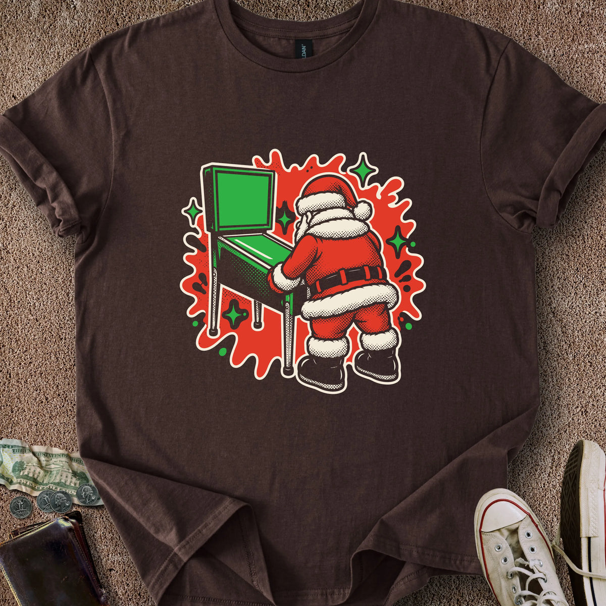 Printify T-Shirt Dark Chocolate / S Pinball Santa T-Shirt