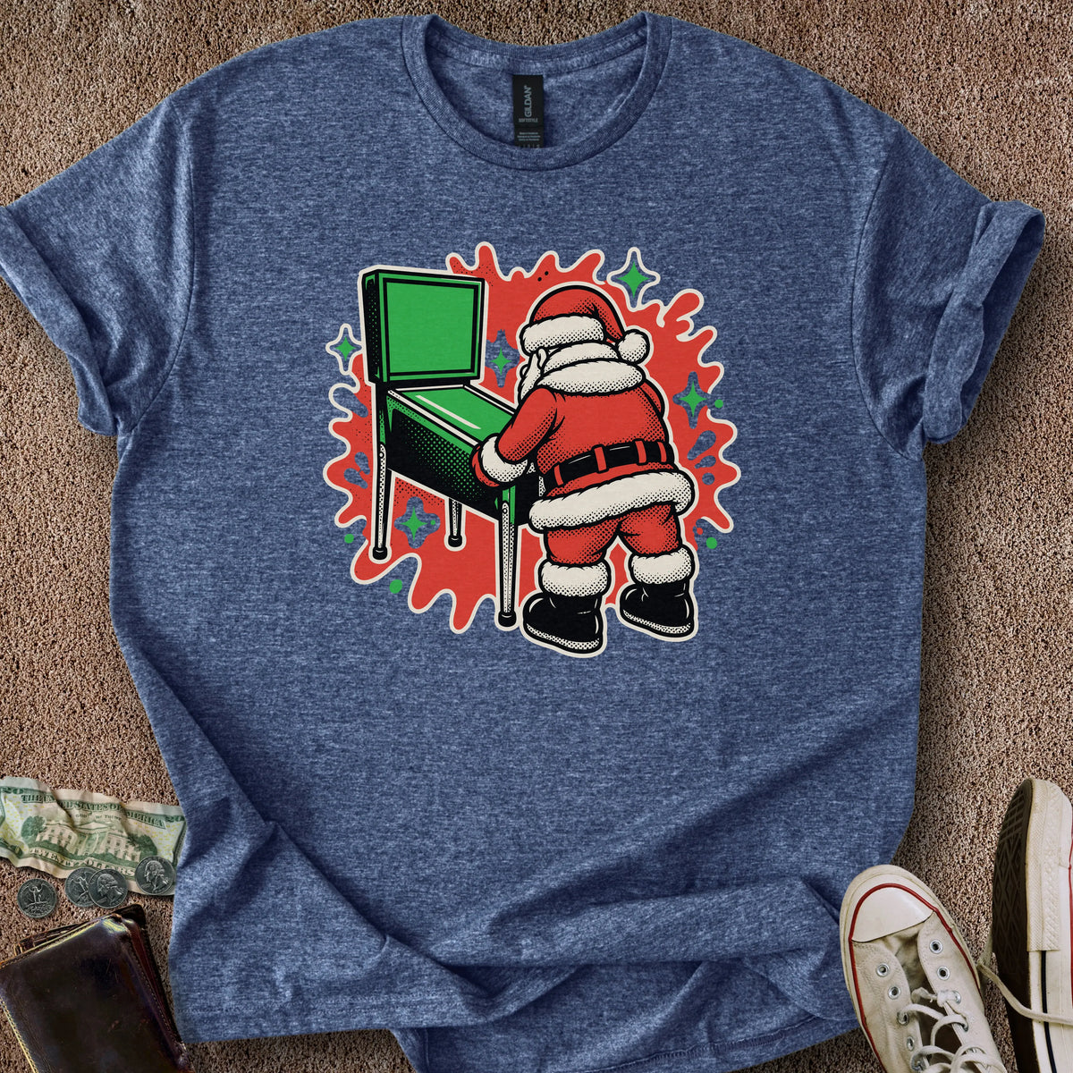Printify T-Shirt Heather Navy / S Pinball Santa T-Shirt