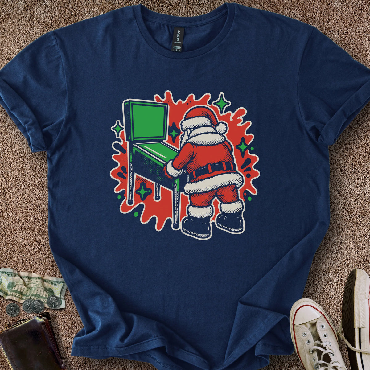 Printify T-Shirt Navy / S Pinball Santa T-Shirt