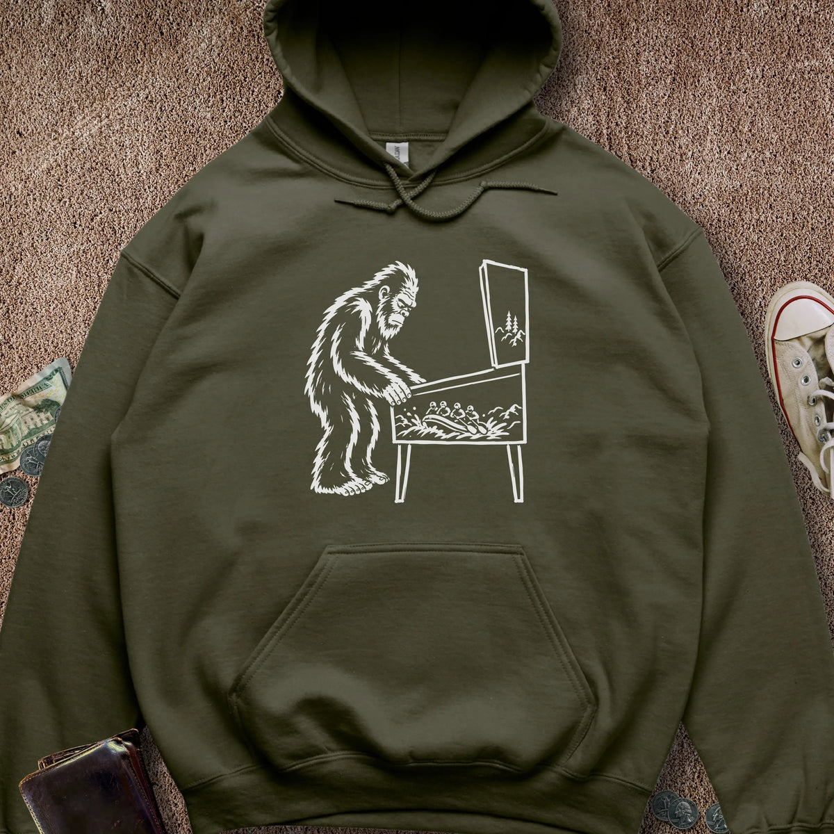 Printify Hoodie Military Green / S Pinball Sasquatch Hoodie