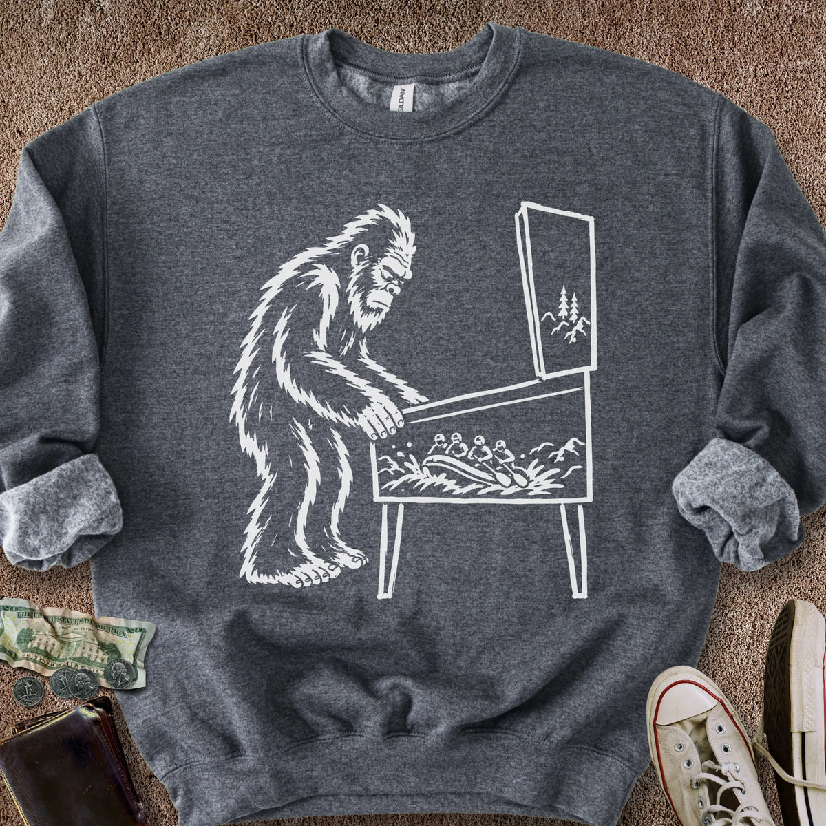 Printify Sweatshirt S / Dark Heather Pinball Sasquatch Sweatshirt