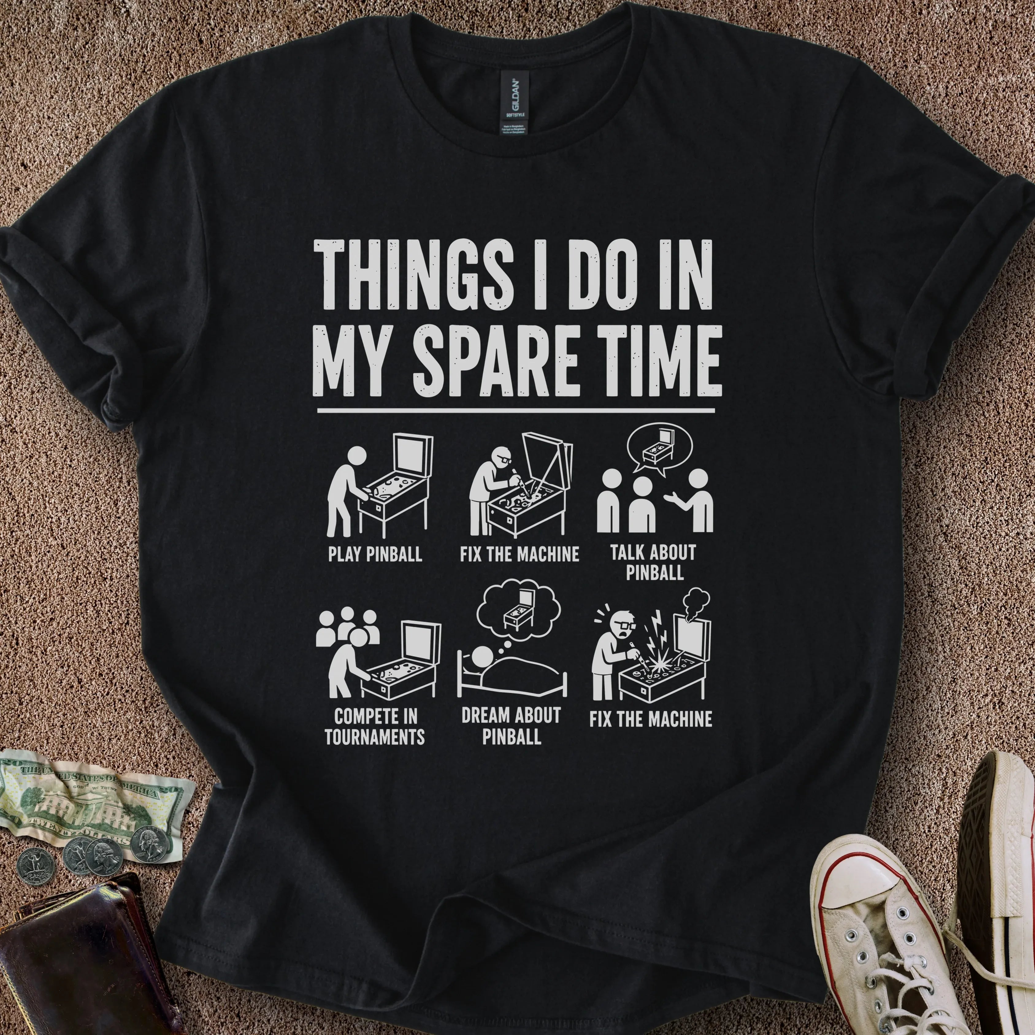 Printify T-Shirt Black / S Pinball Spare Time T-Shirt