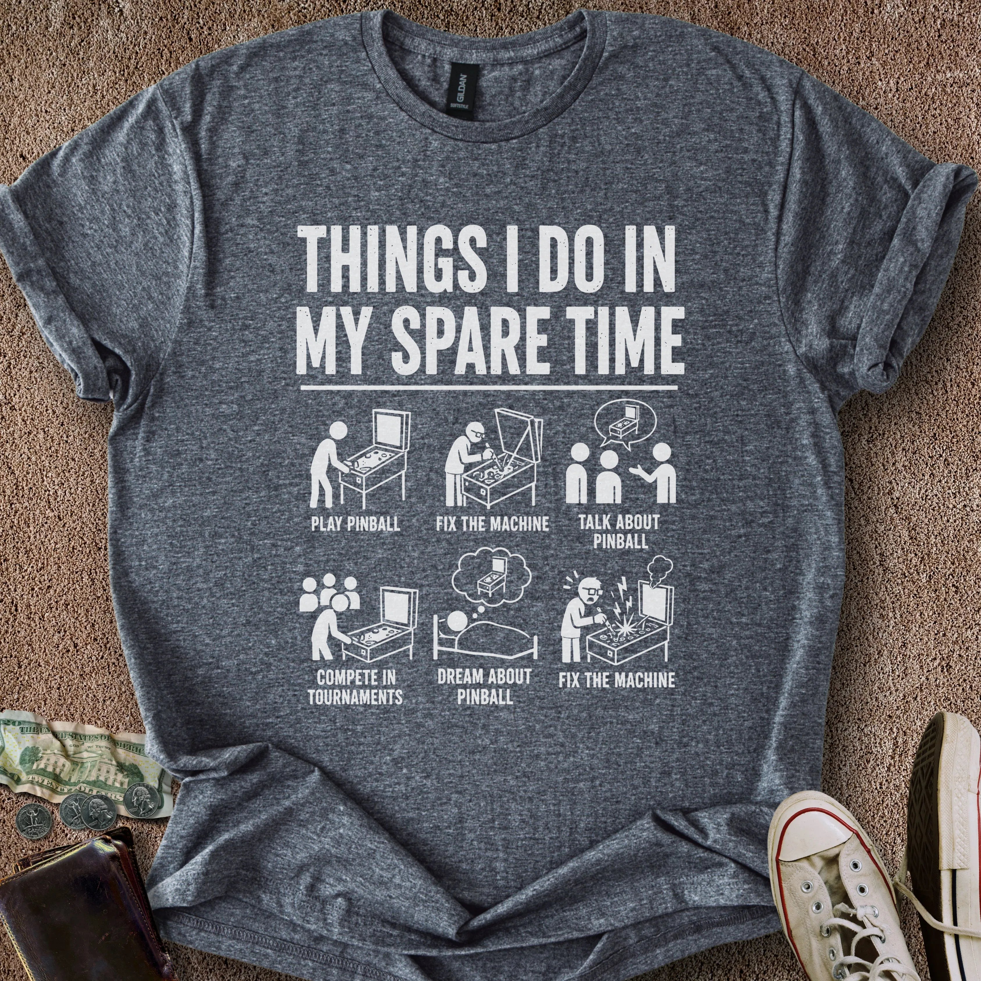 Printify T-Shirt Dark Heather / S Pinball Spare Time T-Shirt