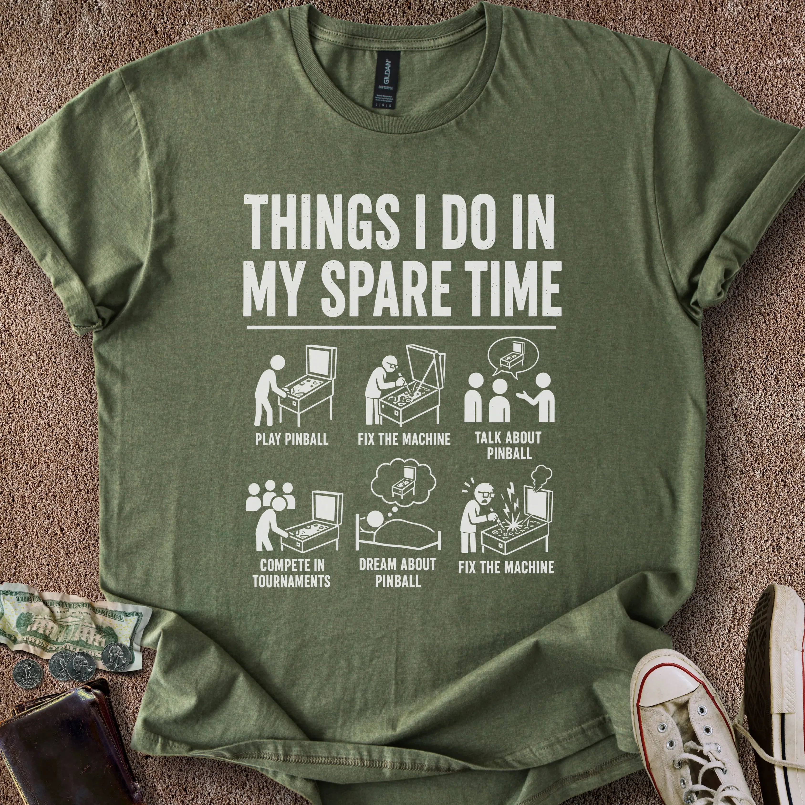 Printify T-Shirt Military Green / S Pinball Spare Time T-Shirt