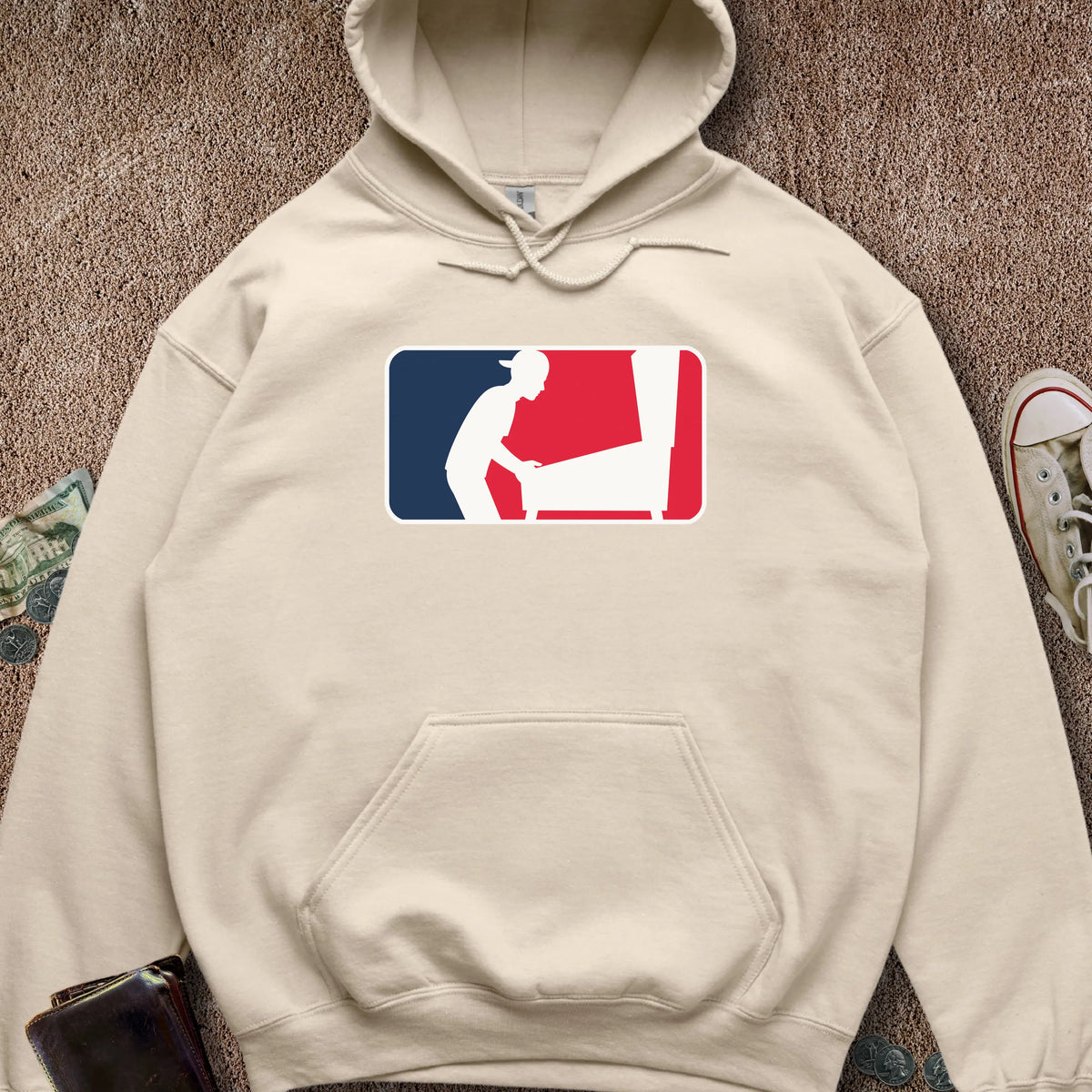 Printify Hoodie Sand / S Pinball Sports Logo Backwards Hat Hoodie