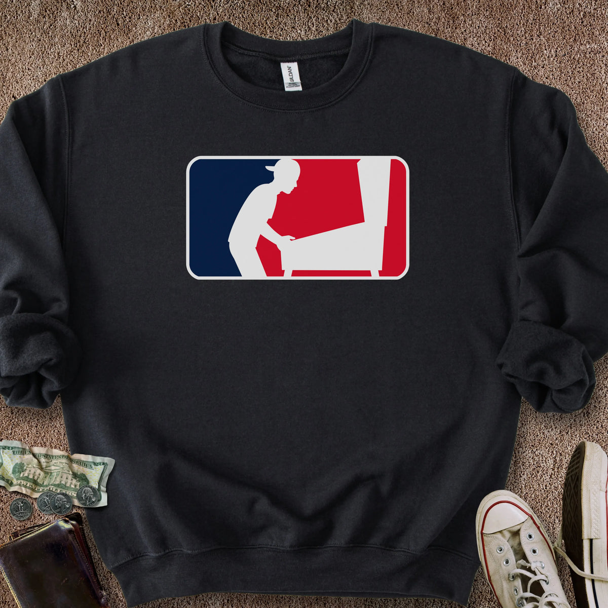 Printify Sweatshirt S / Black Pinball Sports Logo (backwards hat) Sweatshirt