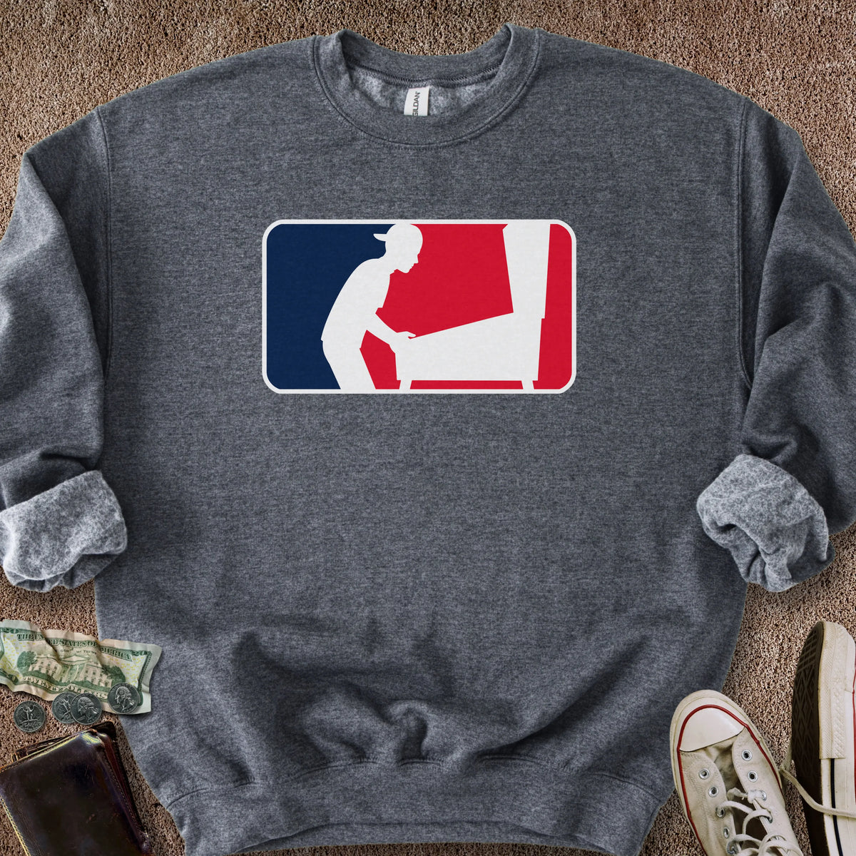 Printify Sweatshirt S / Dark Heather Pinball Sports Logo (backwards hat) Sweatshirt