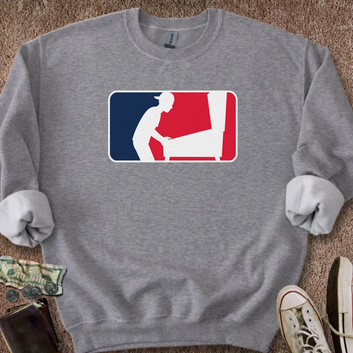 Printify Sweatshirt S / Graphite Heather Pinball Sports Logo (backwards hat) Sweatshirt