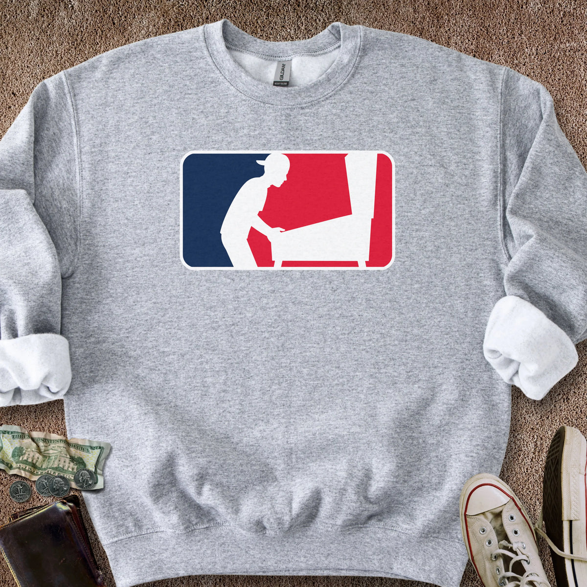 Printify Sweatshirt S / Sport Grey Pinball Sports Logo (backwards hat) Sweatshirt