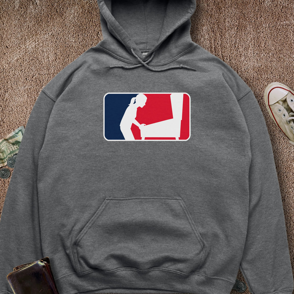 Printify Hoodie Dark Heather / S Pinball Sports Logo Female Hoodie