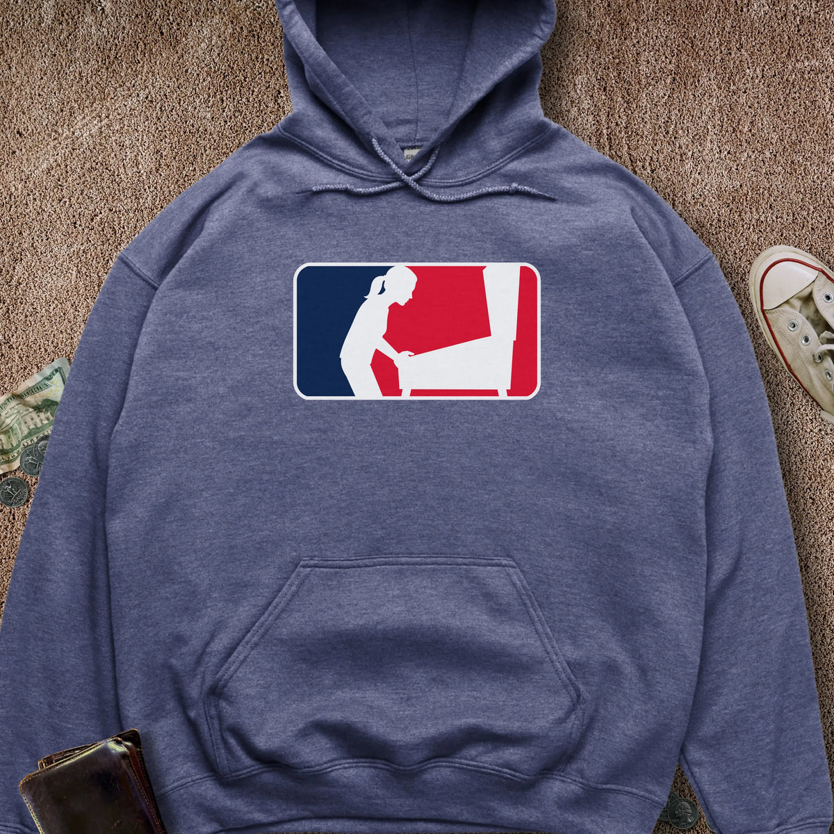 Printify Hoodie Heather Navy / S Pinball Sports Logo Female Hoodie