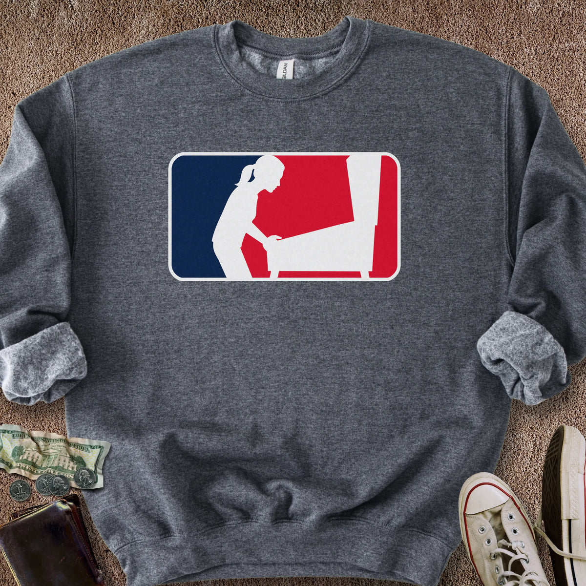 Printify Sweatshirt S / Dark Heather Pinball Sports Logo Female Sweatshirt