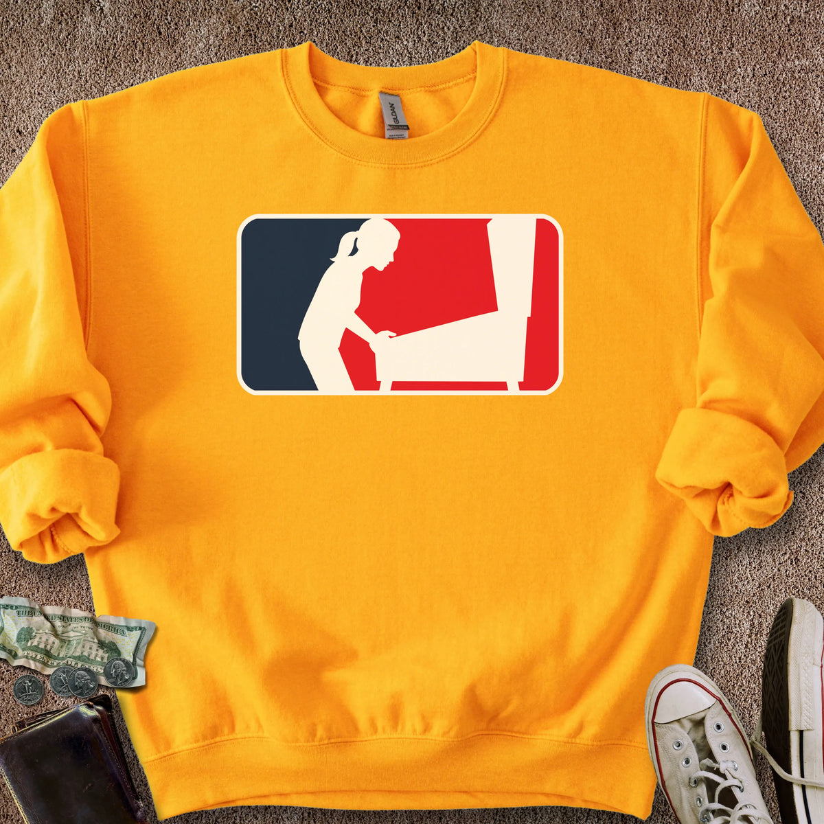 Printify Sweatshirt S / Gold Pinball Sports Logo Female Sweatshirt