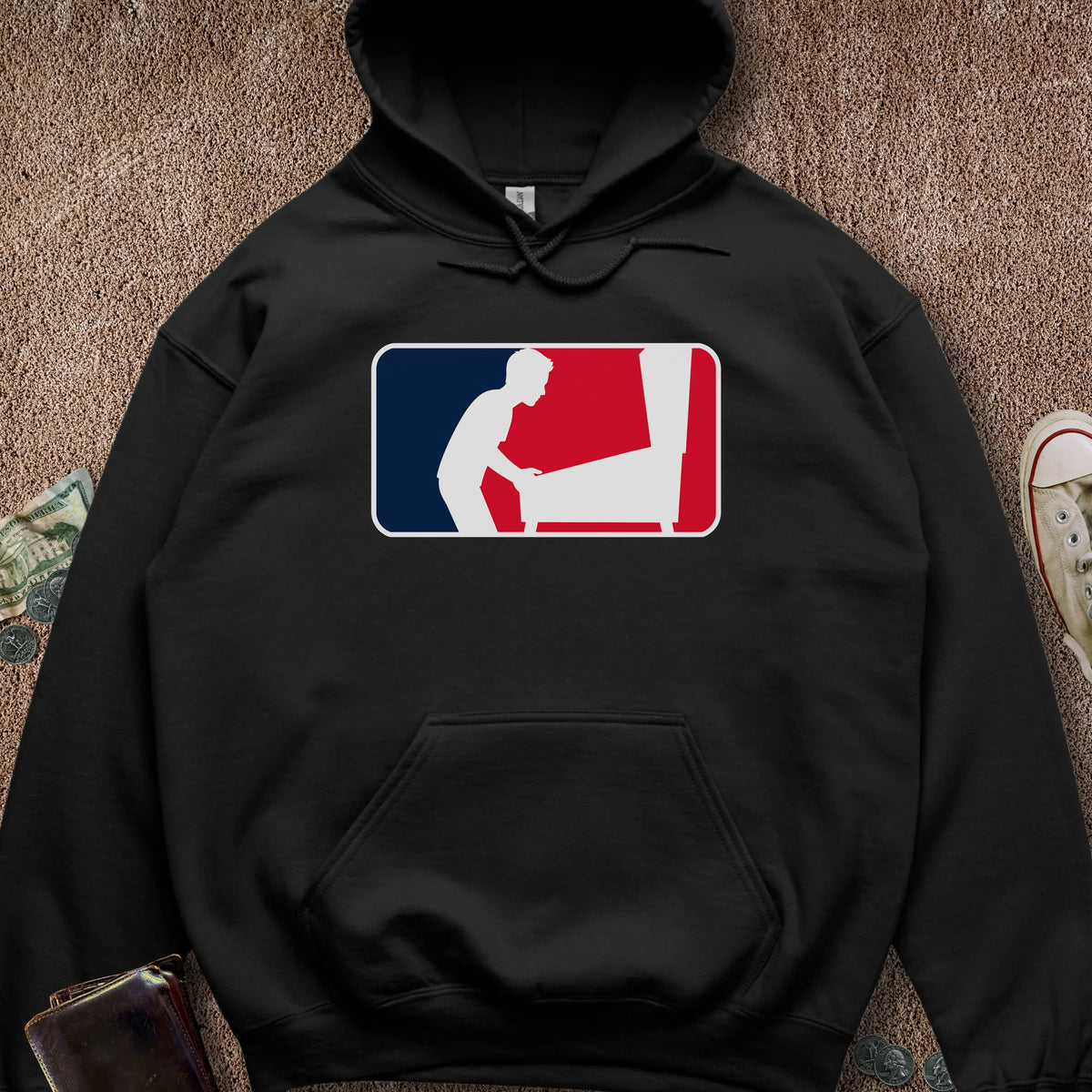 Printify Hoodie Black / S Pinball Sports Logo Hatless Hoodie