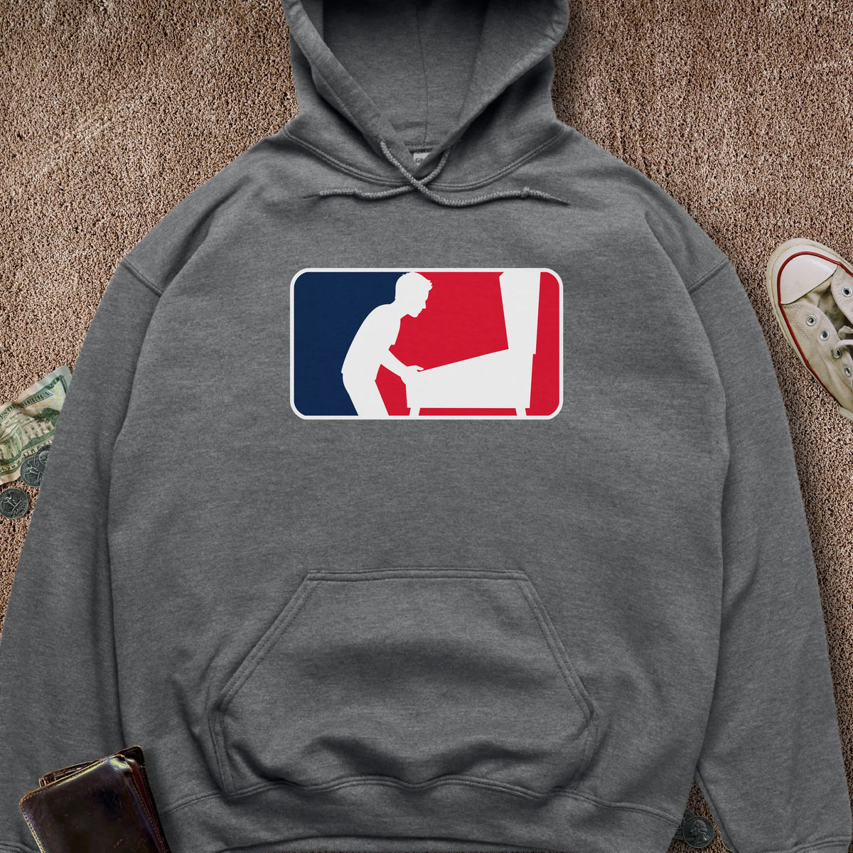 Printify Hoodie Dark Heather / S Pinball Sports Logo Hatless Hoodie