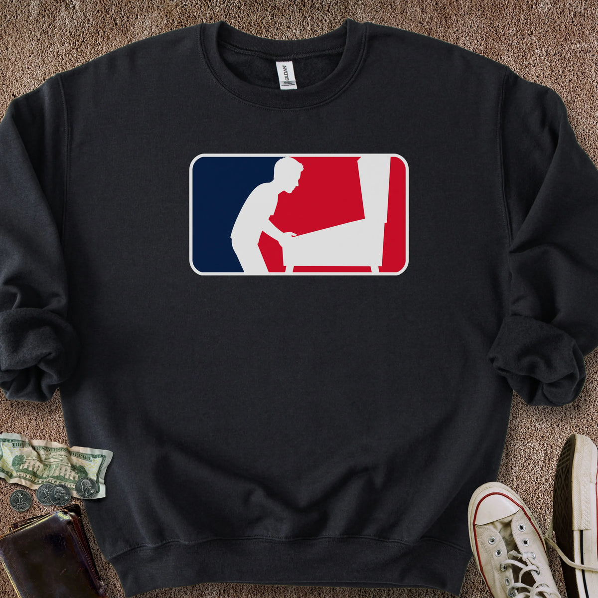 Printify Sweatshirt S / Black Pinball Sports Logo Hatless Sweatshirt