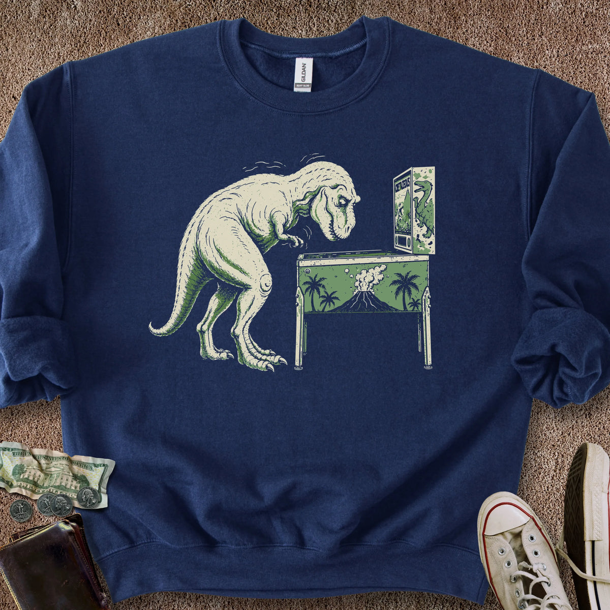 Printify Sweatshirt S / Navy Pinball T-Rex Sweatshirt
