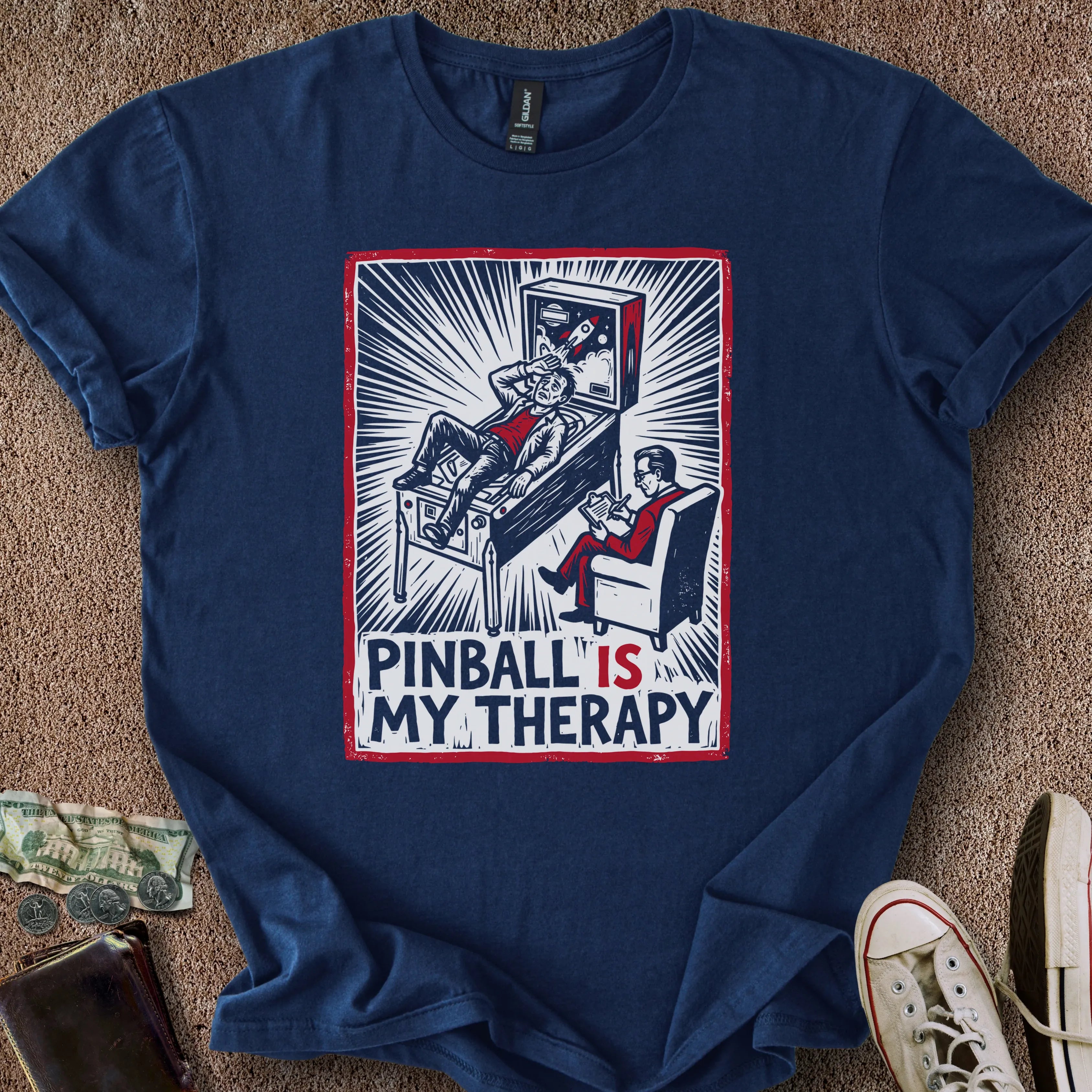 Printify T-Shirt Navy / S Pinball Therapy T-Shirt