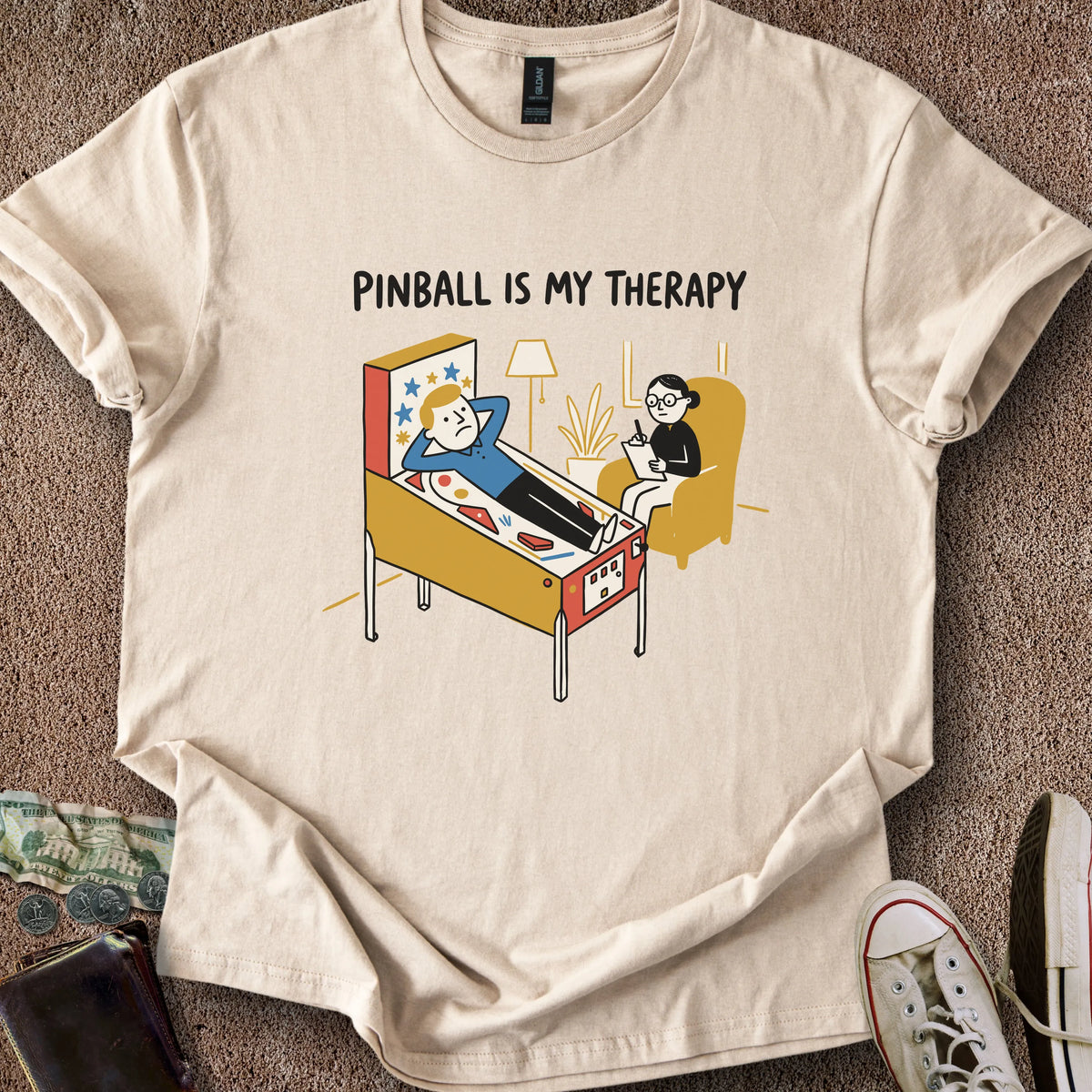 Printify T-Shirt Sand / S Pinball Therapy T-Shirt