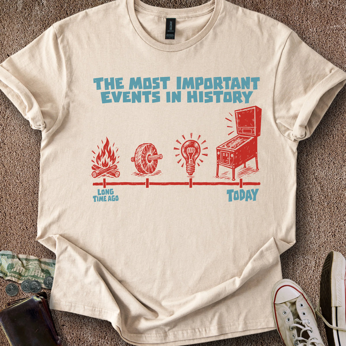 Printify T-Shirt Pinball Timeline T-Shirt
