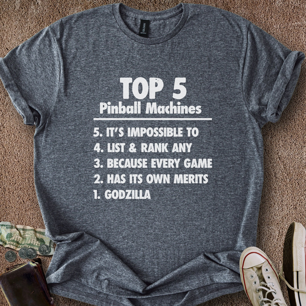 Printify T-Shirt Dark Heather / S Pinball Top 5 T-Shirt