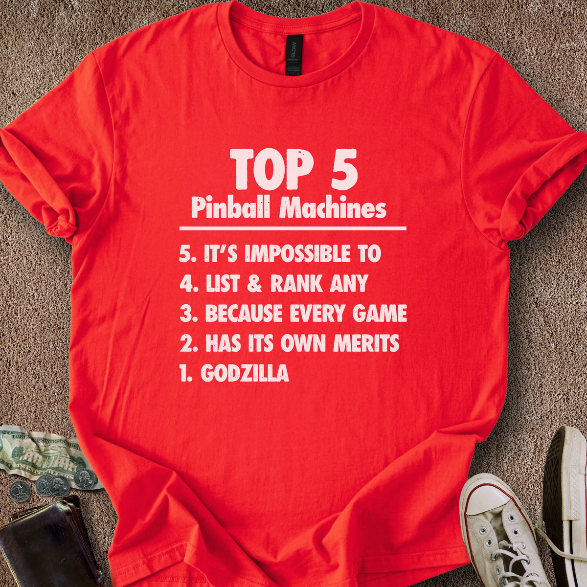 Printify T-Shirt Red / S Pinball Top 5 T-Shirt