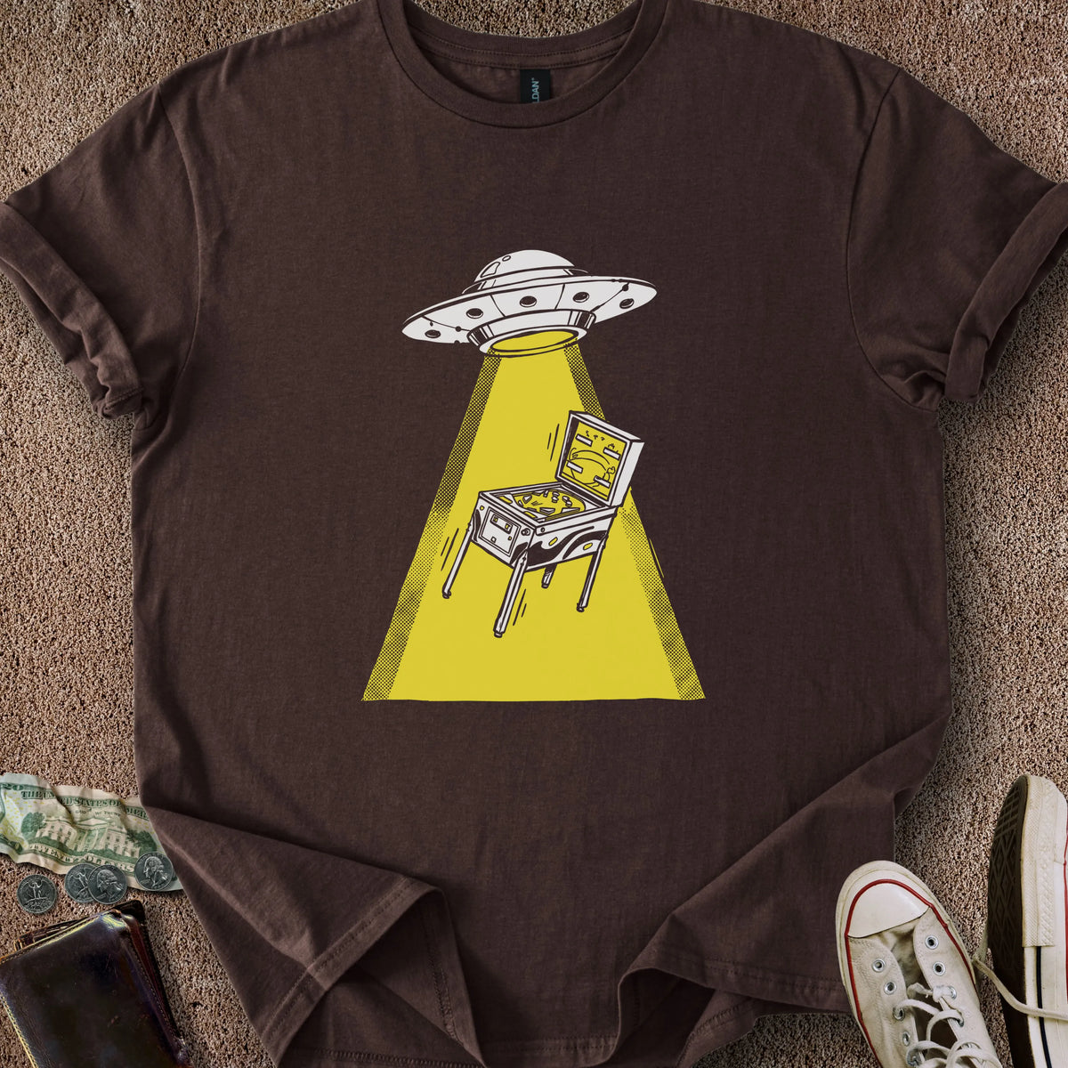 Printify T-Shirt Dark Chocolate / S Pinball UFO T-Shirt