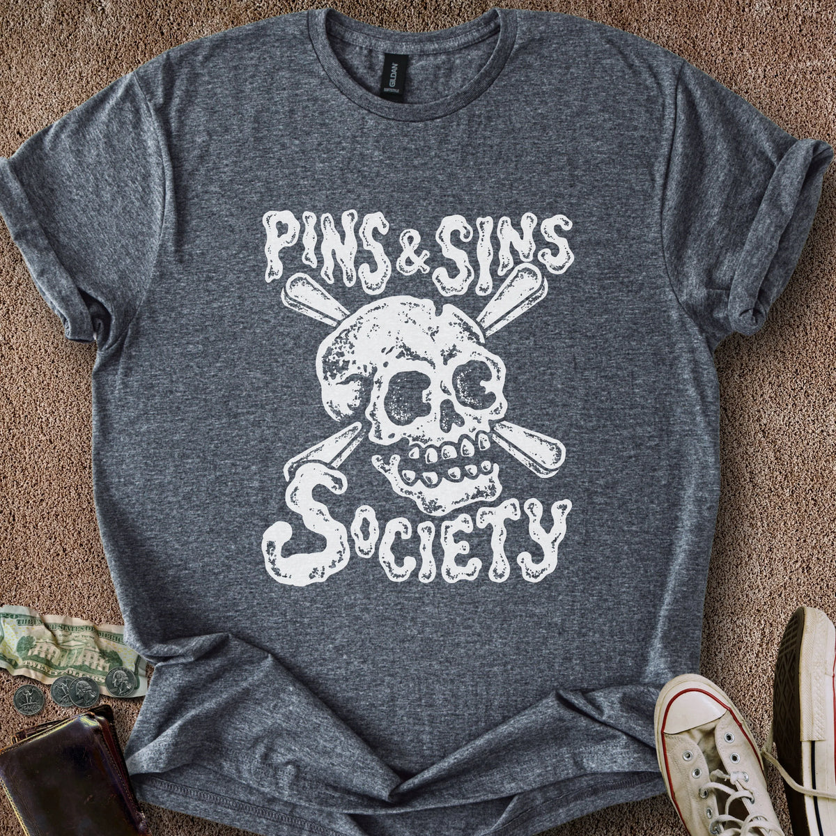 Printify T-Shirt Dark Heather / M Pins & Sins T-Shirt