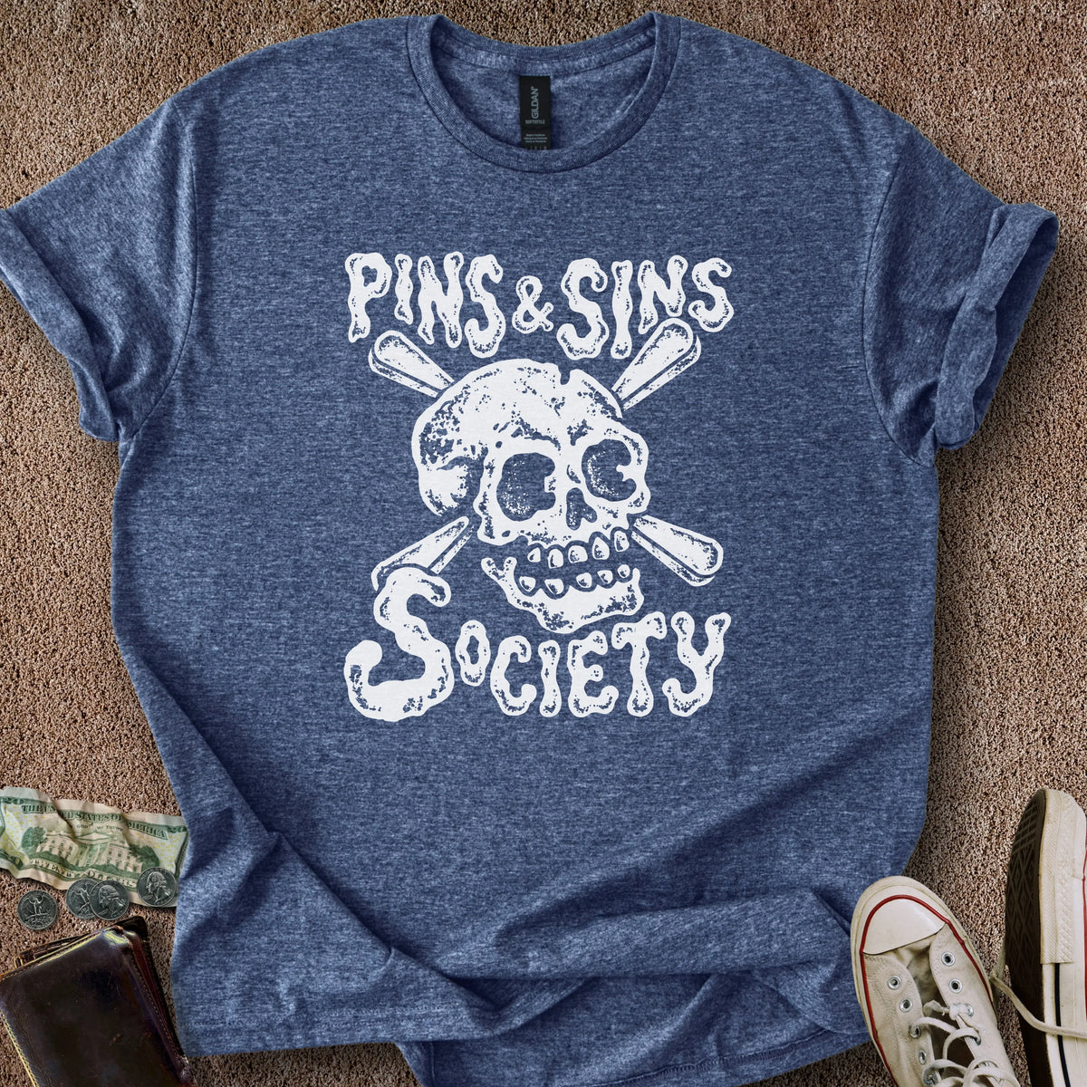 Printify T-Shirt Heather Navy / M Pins & Sins T-Shirt