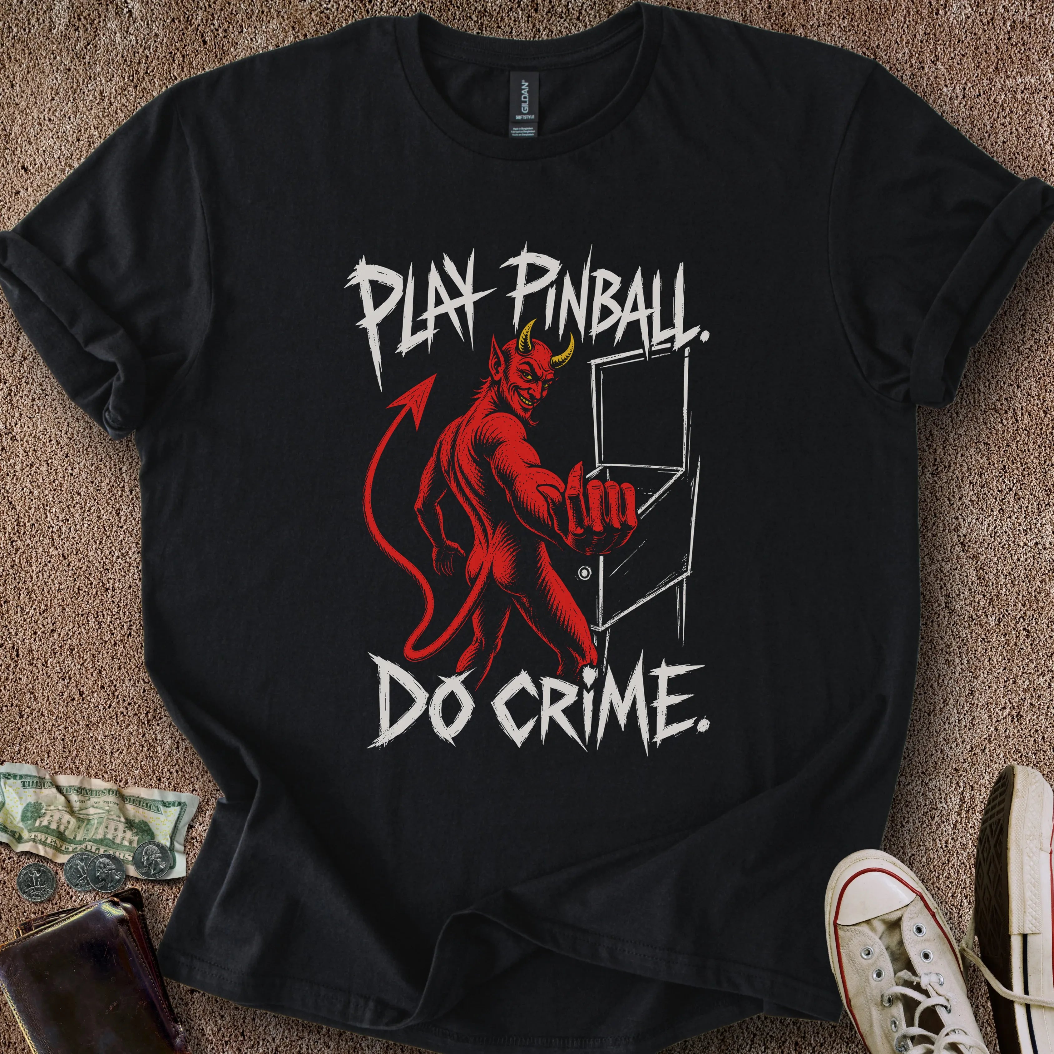 Printify T-Shirt Black / S Play Pinball Do Crime T-Shirt