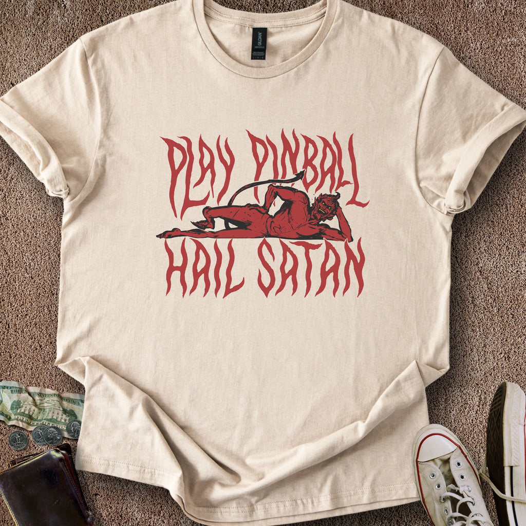 Printify T-Shirt Sand / S Play Pinball Hail Satan T-Shirt