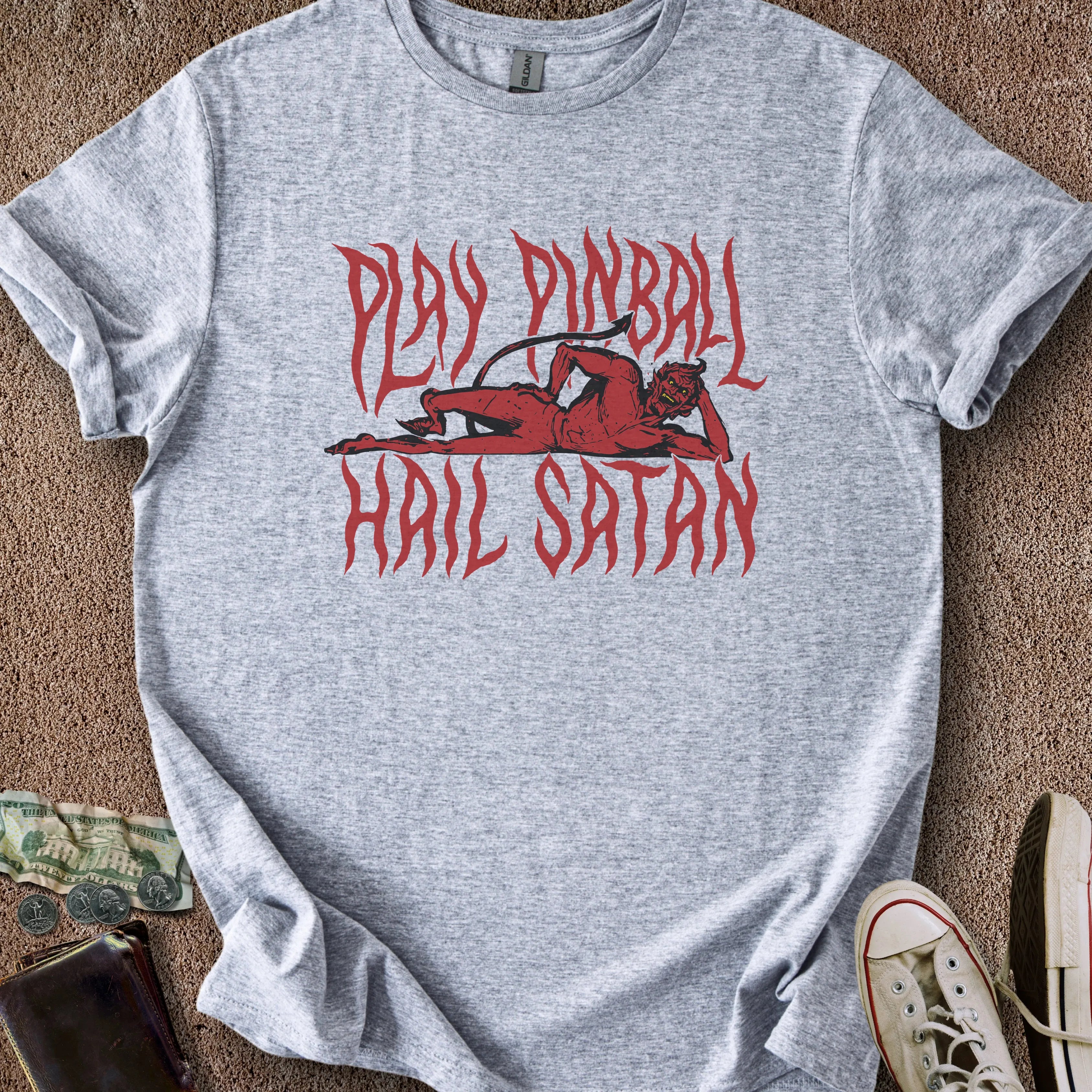 Printify T-Shirt Sport Grey / S Play Pinball Hail Satan T-Shirt