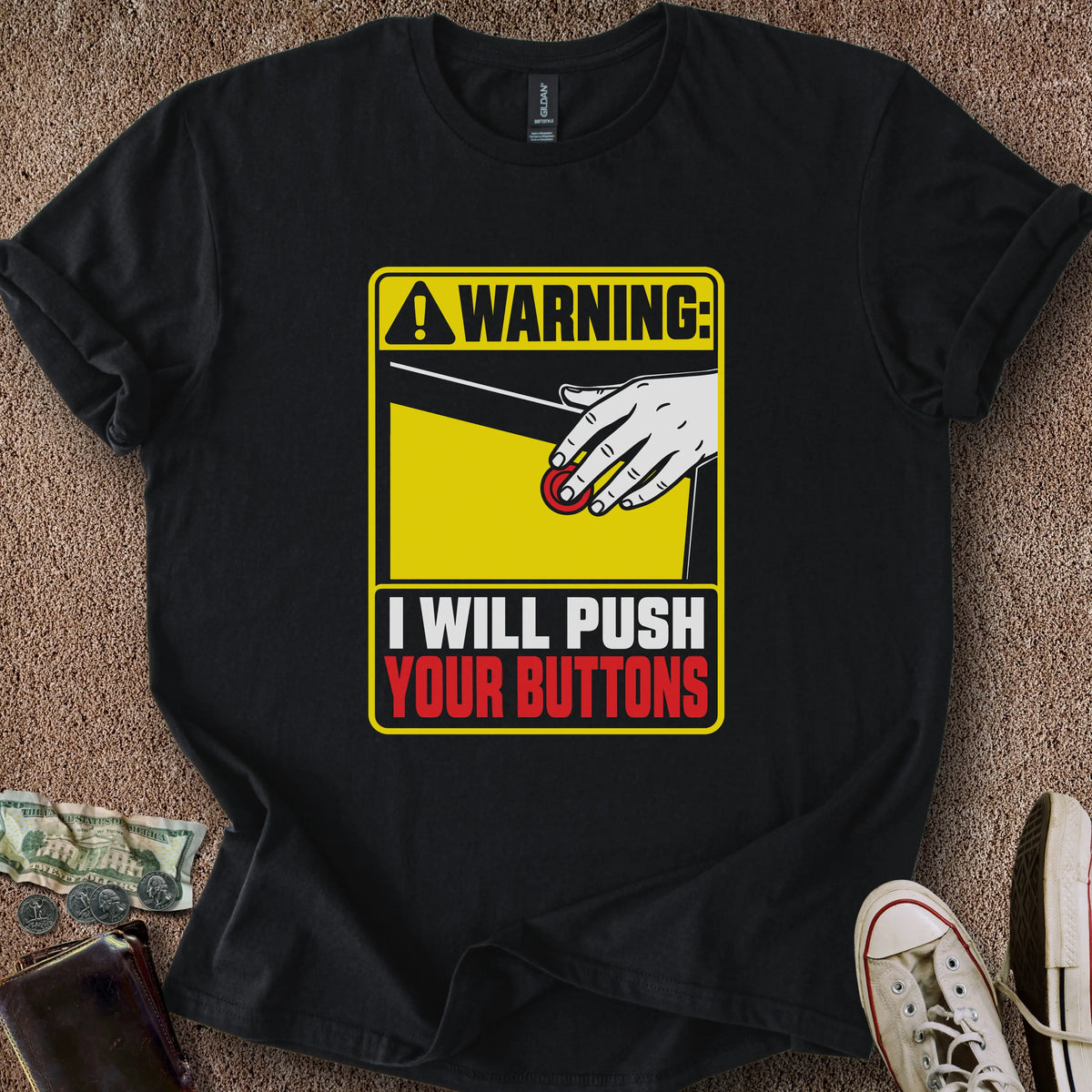 Printify T-Shirt Black / S Pushing Buttons T-Shirt